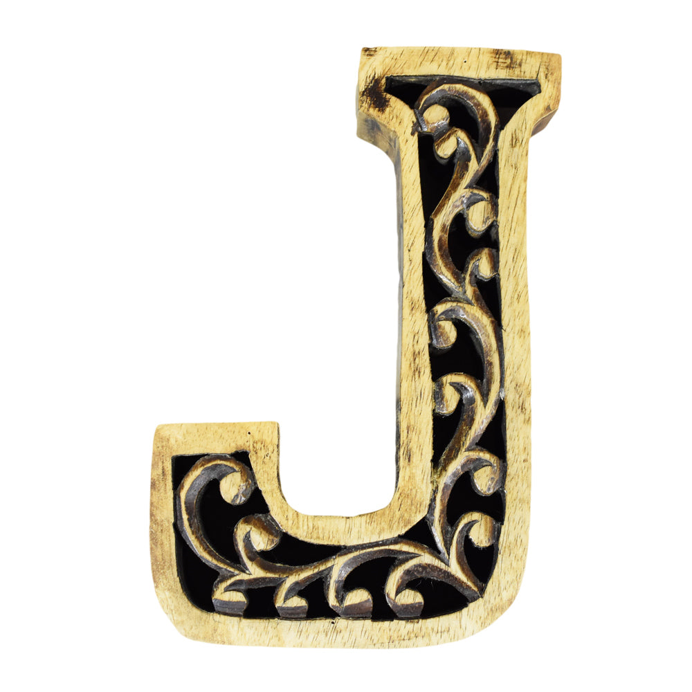 Heritage Carved Mango Wood Letter with Dark Highlights