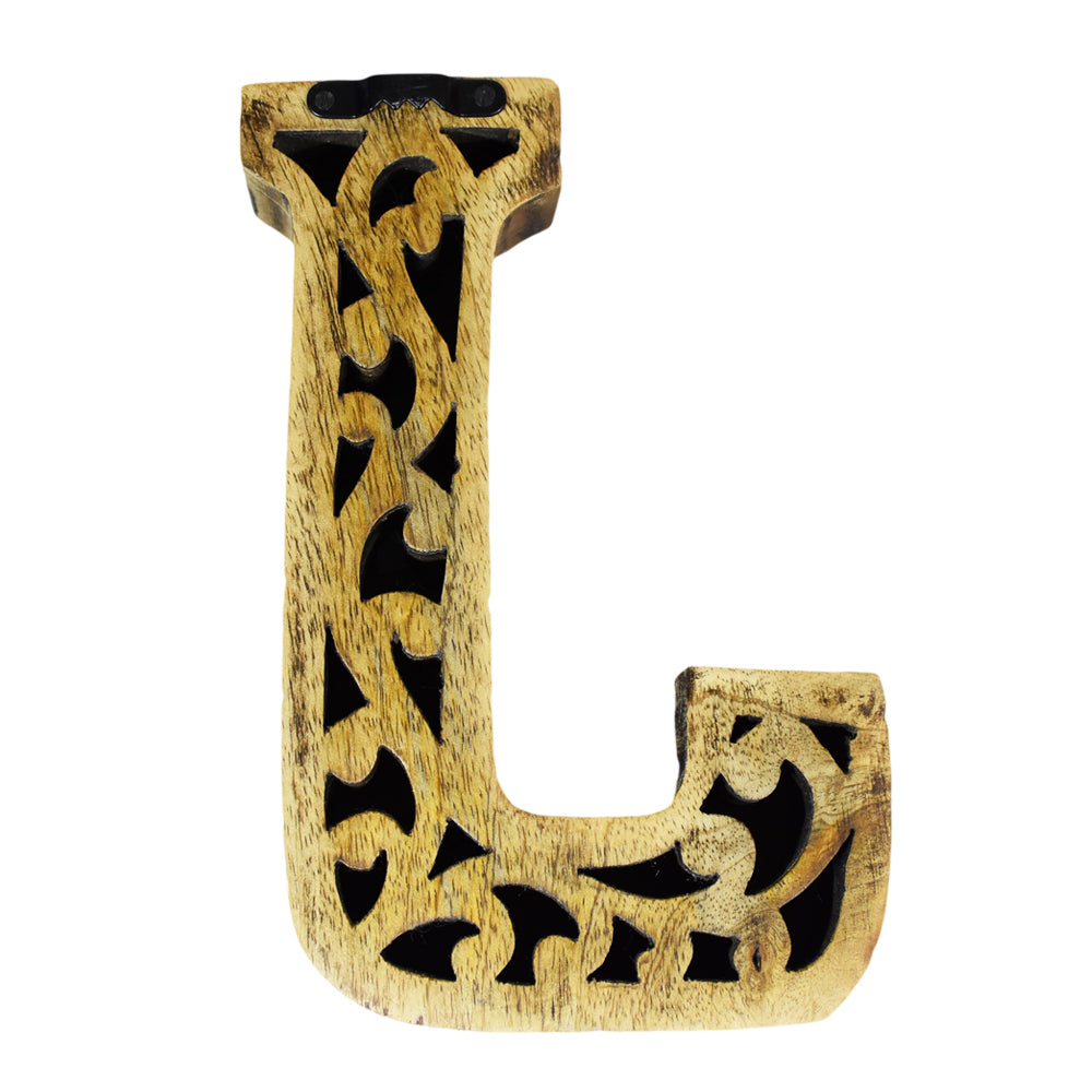 Heritage Carved Mango Wood Letter with Dark Highlights