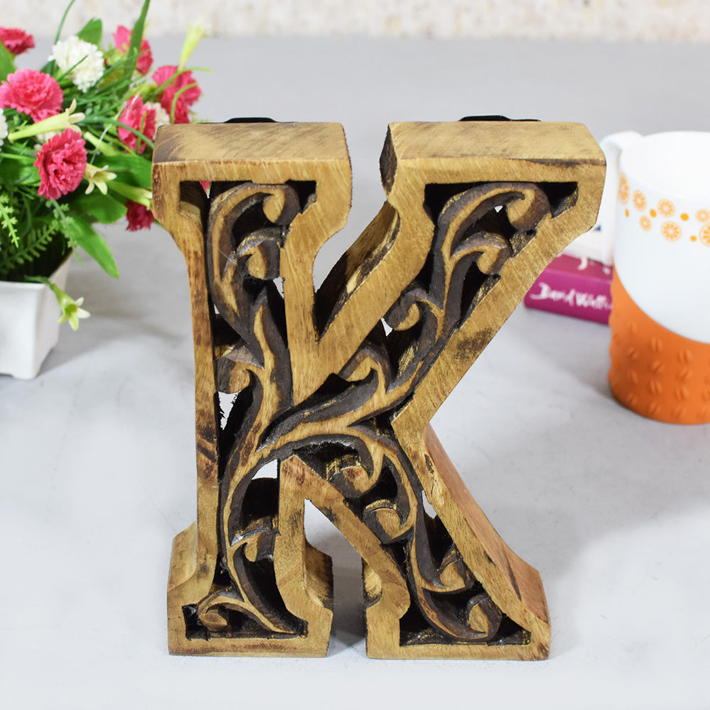 Heritage Carved Mango Wood Letter with Dark Highlights