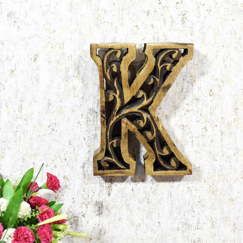 Heritage Carved Mango Wood Letter with Dark Highlights