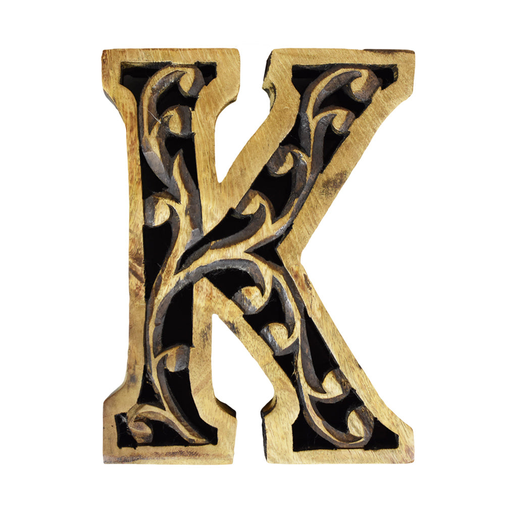 Heritage Carved Mango Wood Letter with Dark Highlights