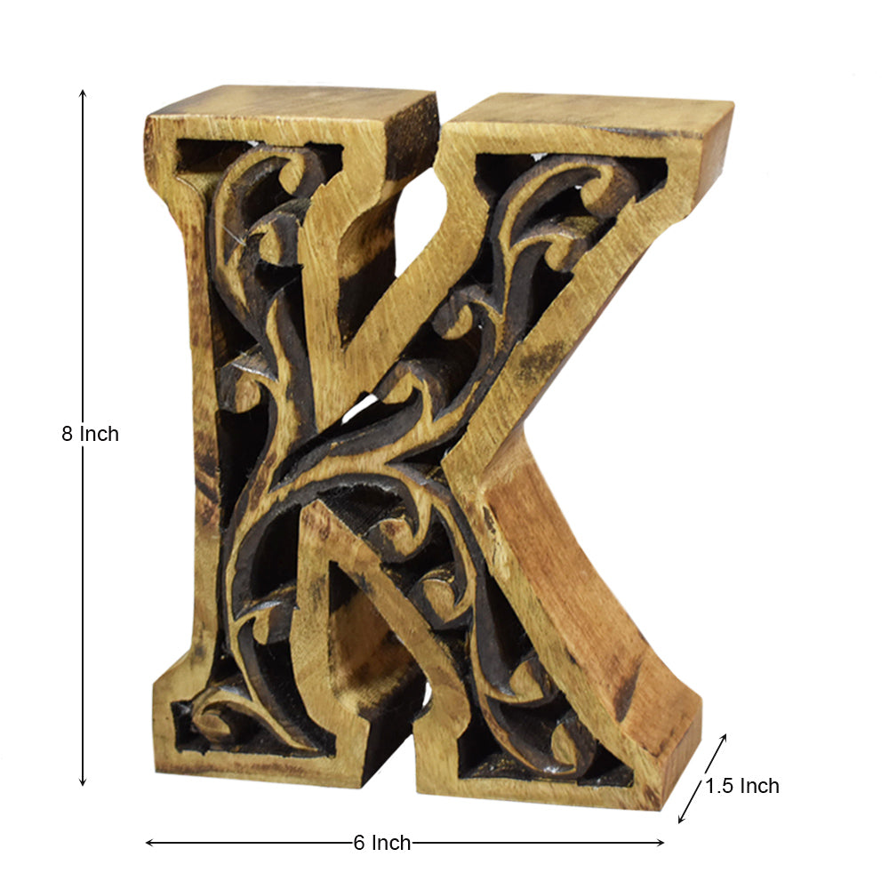 Heritage Carved Mango Wood Letter with Dark Highlights