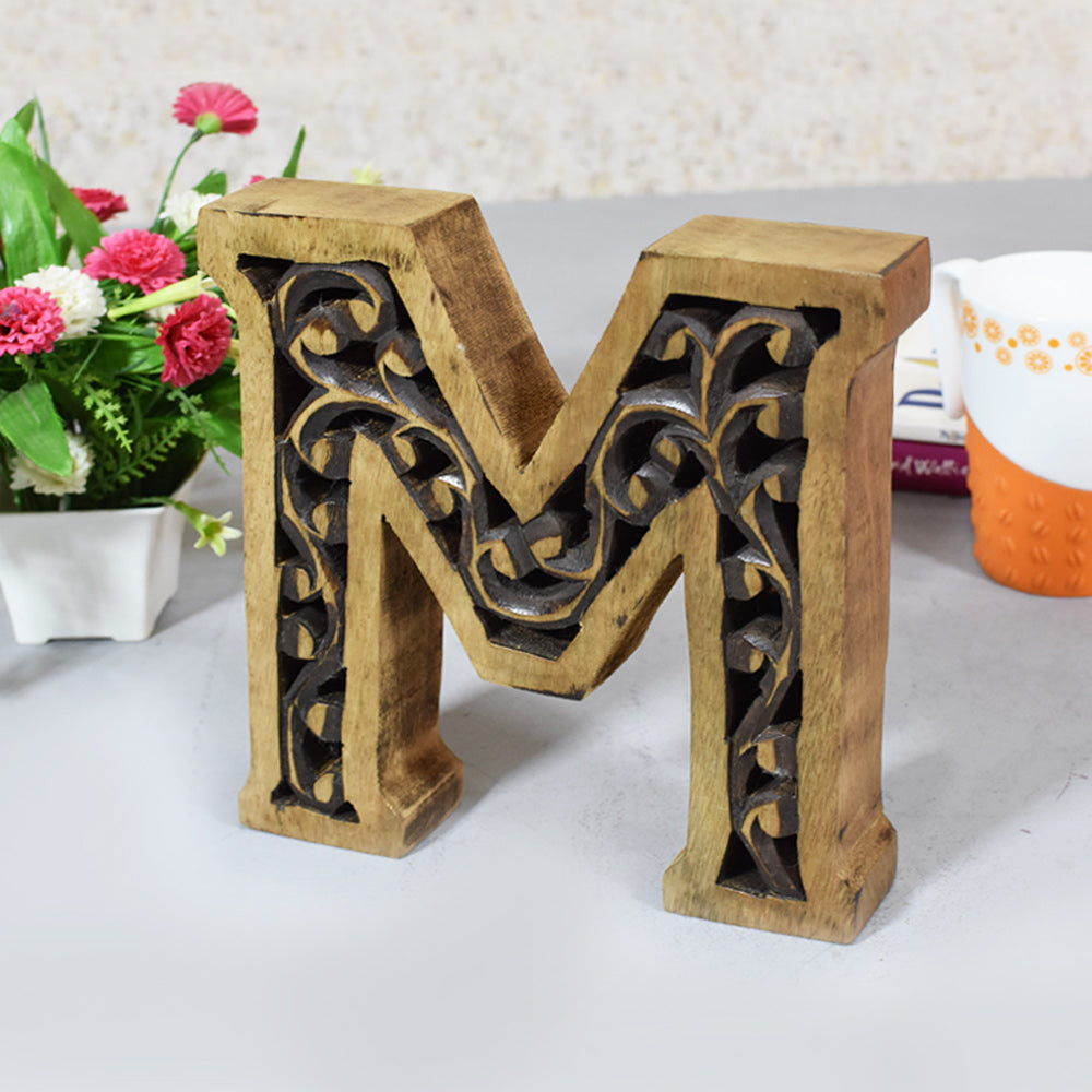 Heritage Carved Mango Wood Letter with Dark Highlights