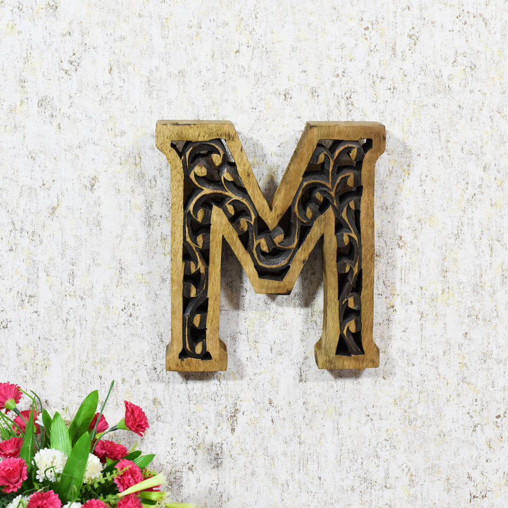 Heritage Carved Mango Wood Letter with Dark Highlights