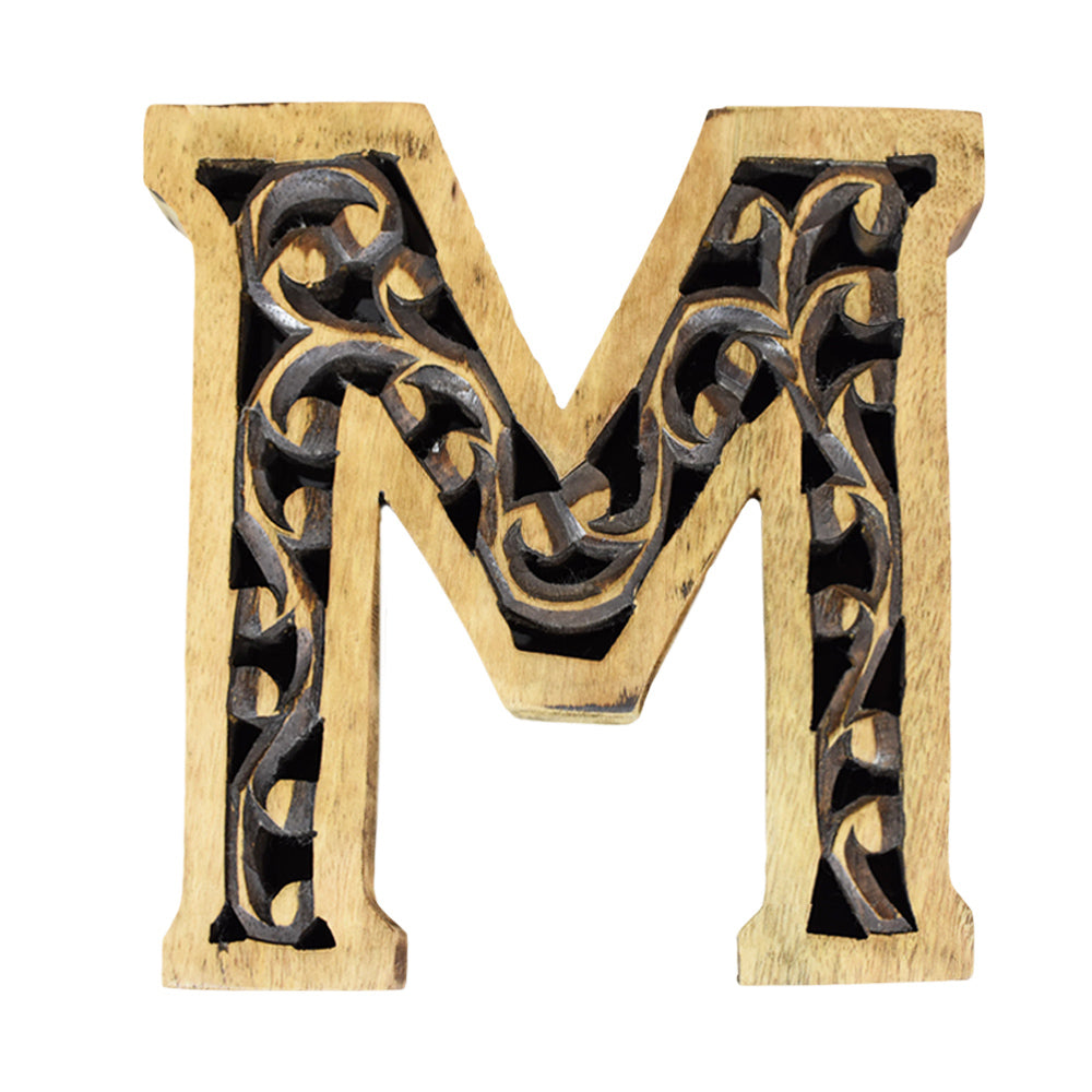Heritage Carved Mango Wood Letter with Dark Highlights
