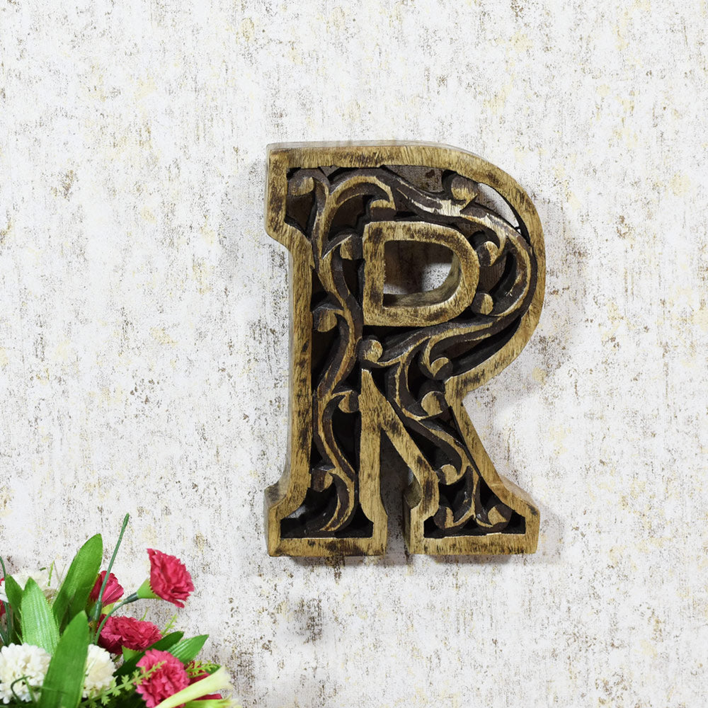 Heritage Carved Mango Wood Letter with Dark Highlights