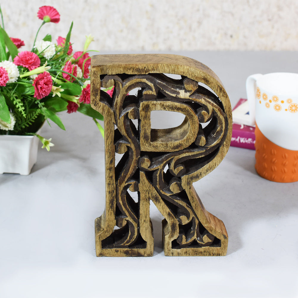 Heritage Carved Mango Wood Letter with Dark Highlights