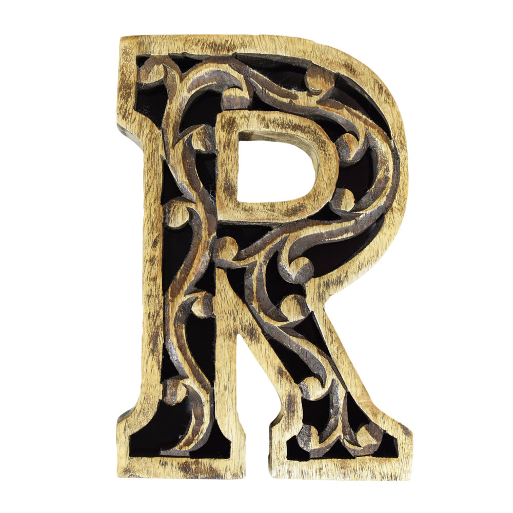 Heritage Carved Mango Wood Letter with Dark Highlights