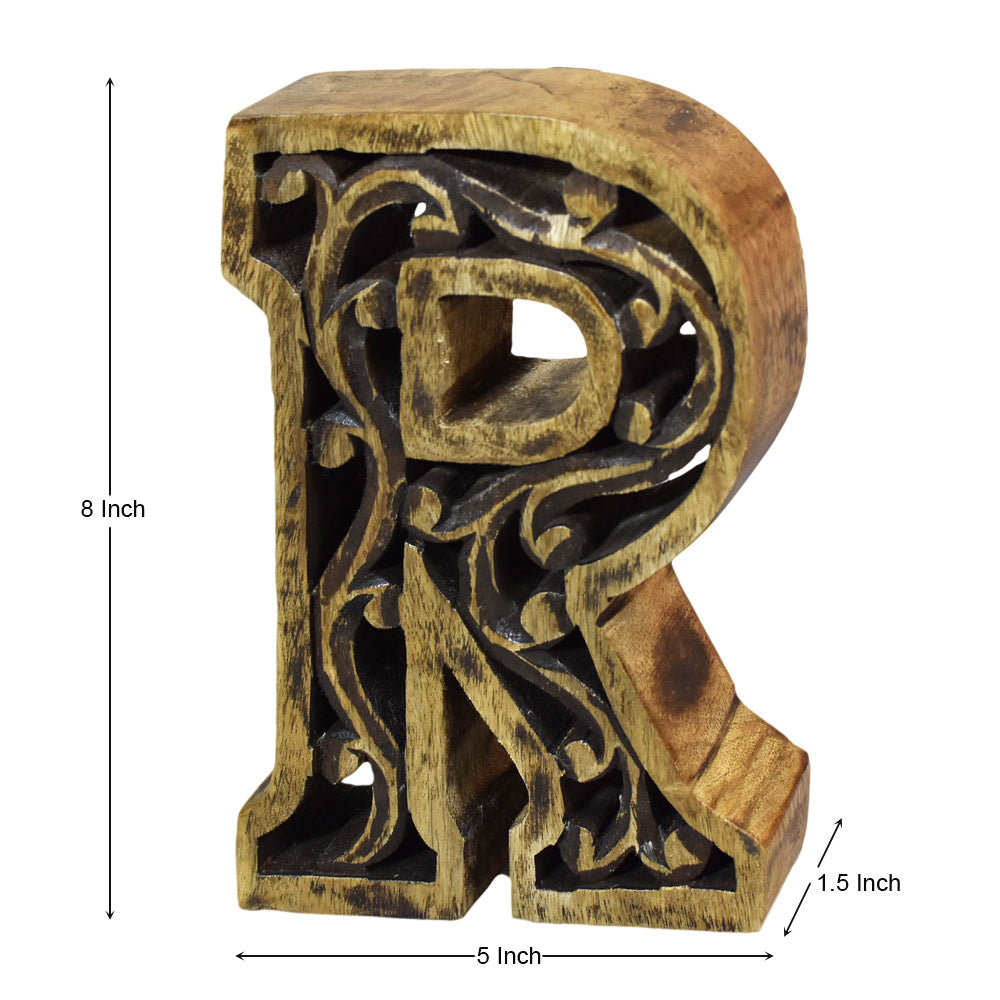 Heritage Carved Mango Wood Letter with Dark Highlights