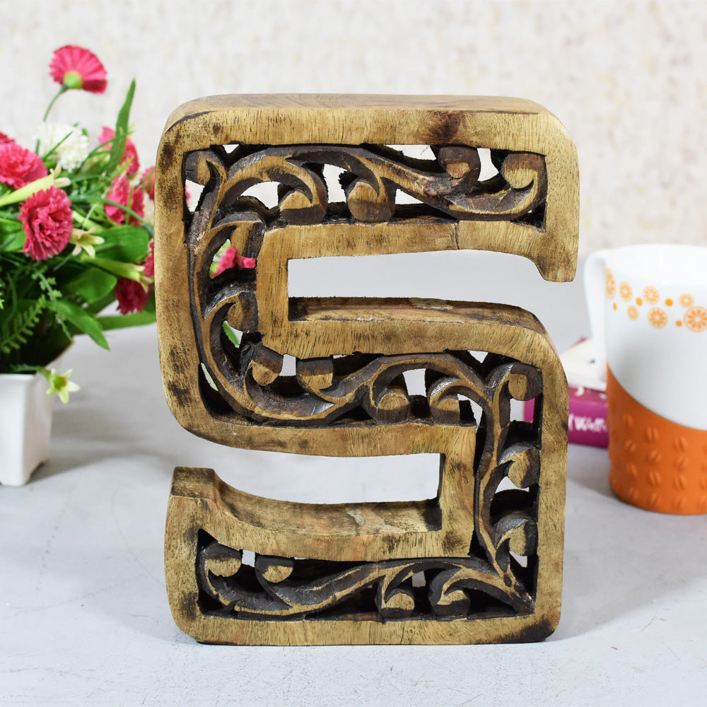 Heritage Carved Mango Wood Letter with Dark Highlights