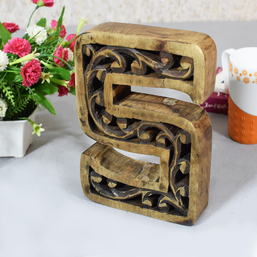 Heritage Carved Mango Wood Letter with Dark Highlights