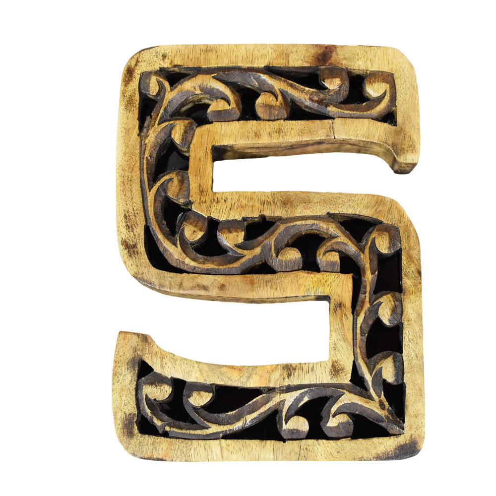 Heritage Carved Mango Wood Letter with Dark Highlights