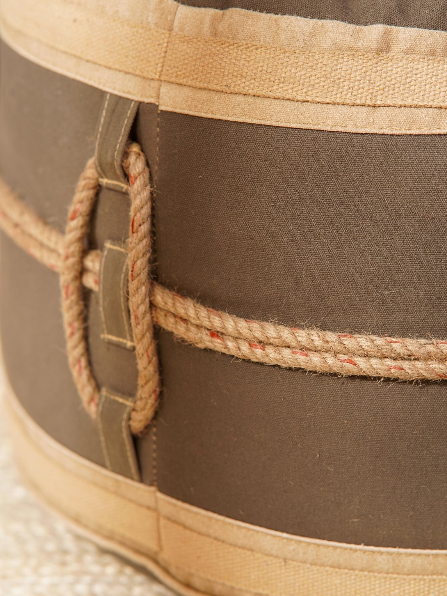 Nomad Loop Canvas Pouf – Round Ottoman | Beige with Handles - BBH HOMES LLC