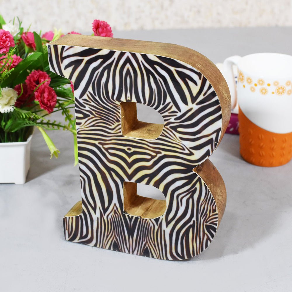 Safari Zebra Stripe Mango Wood Letter Block - BBH HOMES LLC
