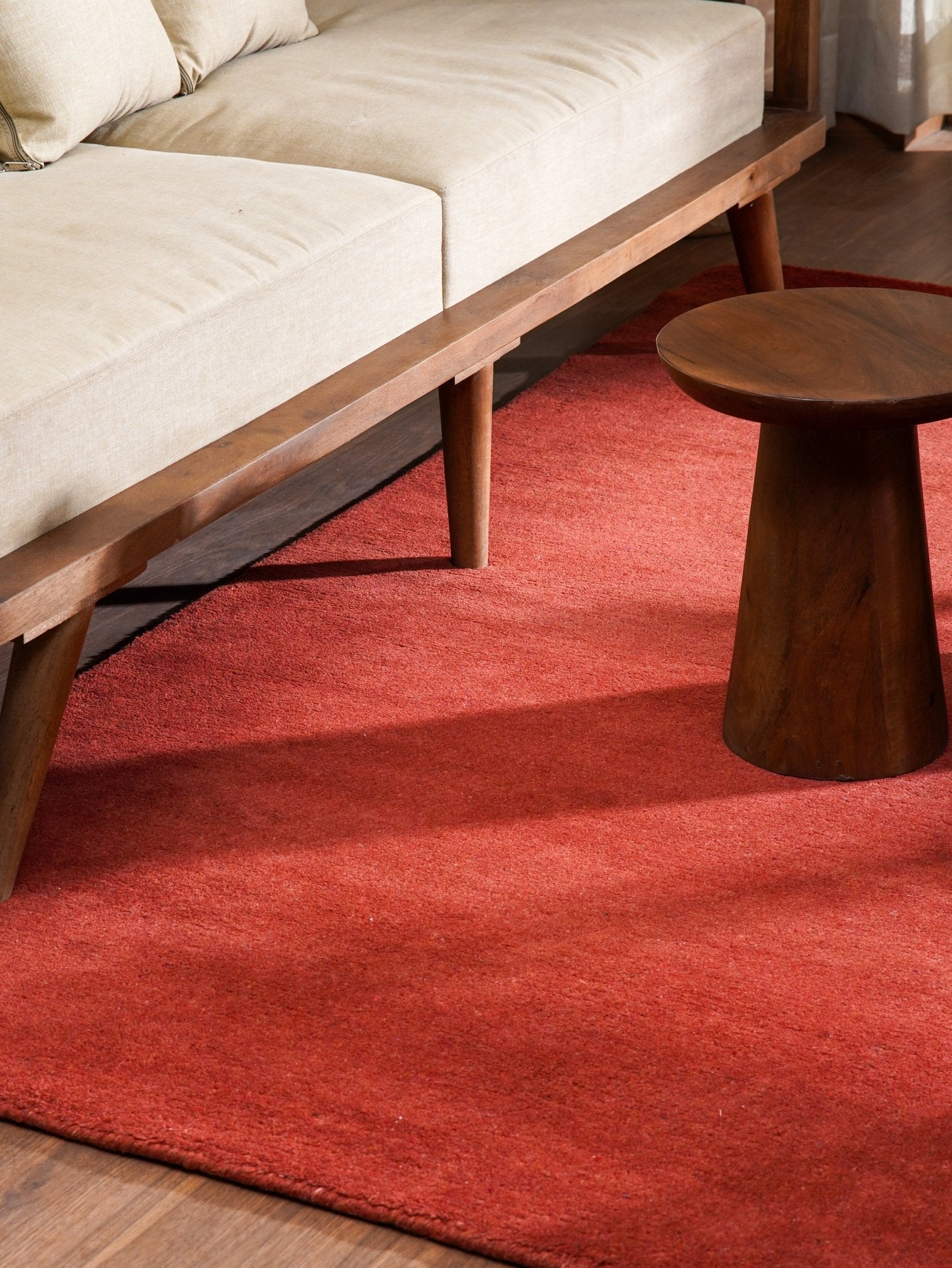 Solid Dark Red Hand Knotted Tibbati Wool Rug - BBH HOMES LLC