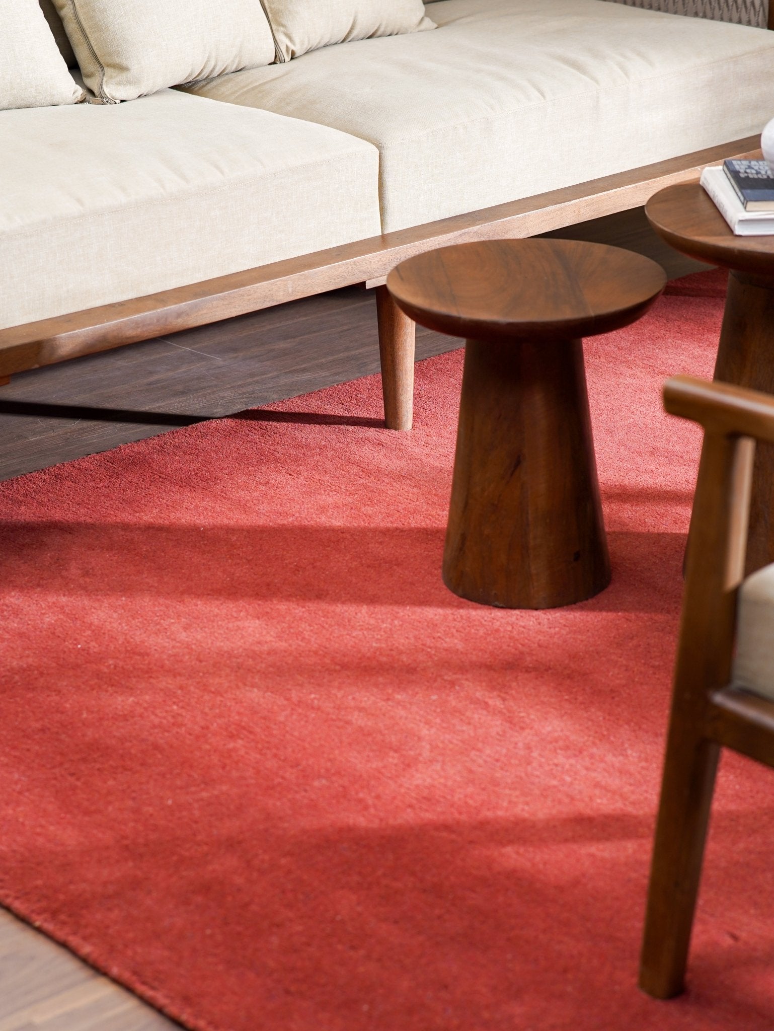 Solid Dark Red Hand Knotted Tibbati Wool Rug - BBH HOMES LLC