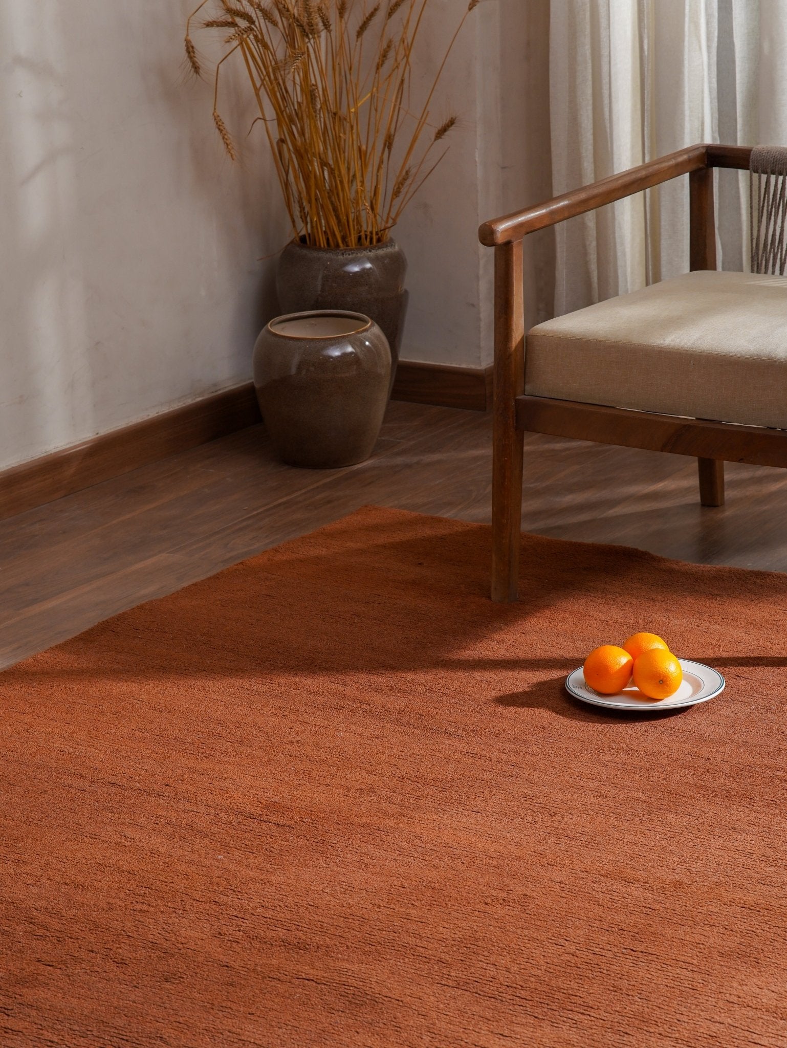 Solid Orange Hand Knotted Tibbati Wool Rug - BBH HOMES LLC
