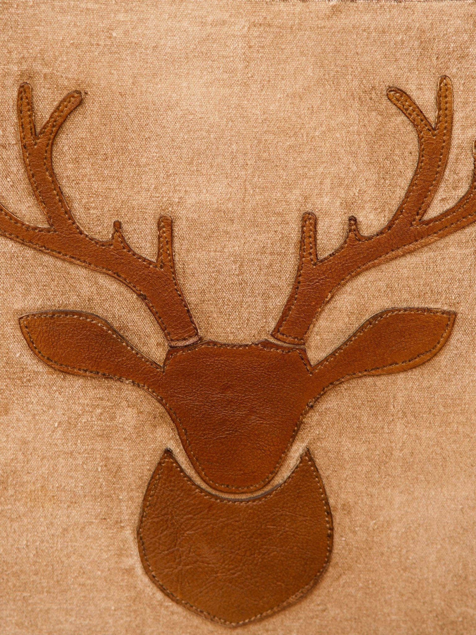 Stag Trunk Ottoman – Rustic Storage Cube in Canvas & Leather with Antler Motif - BBH HOMES LLC