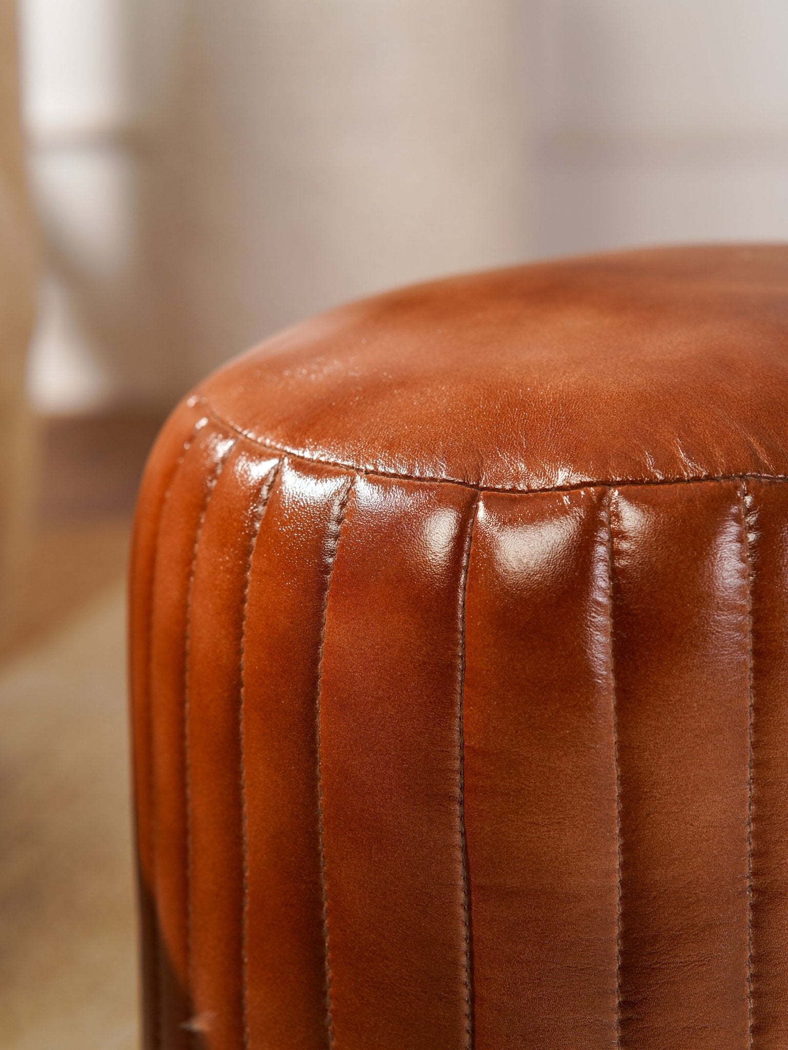 Strata Leather Round Pouf - BBH HOMES LLC