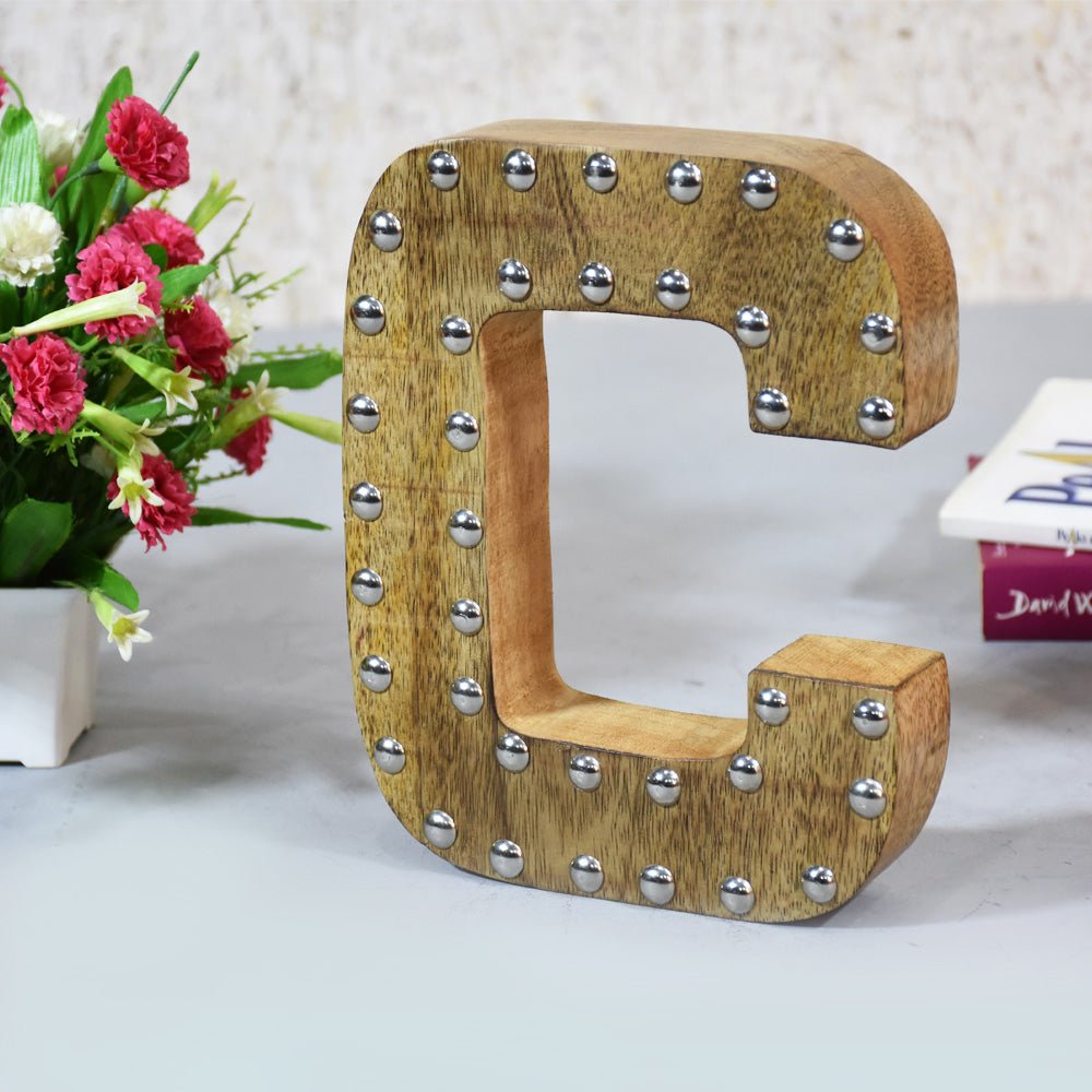 Studded Glamour Mango Wood Letter Blocks - BBH HOMES LLC