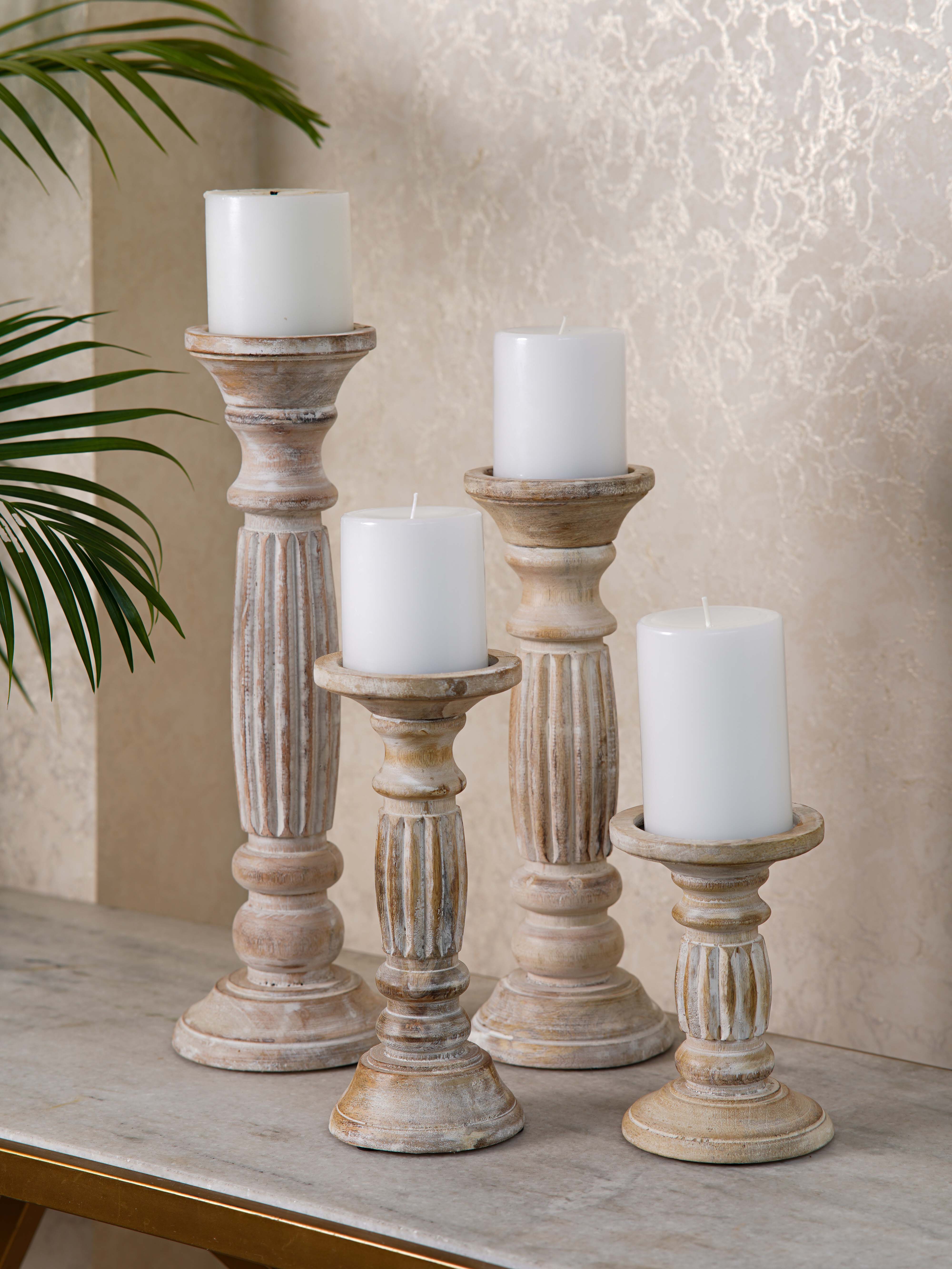 Ionic Pillar Candle Holder- Antique White