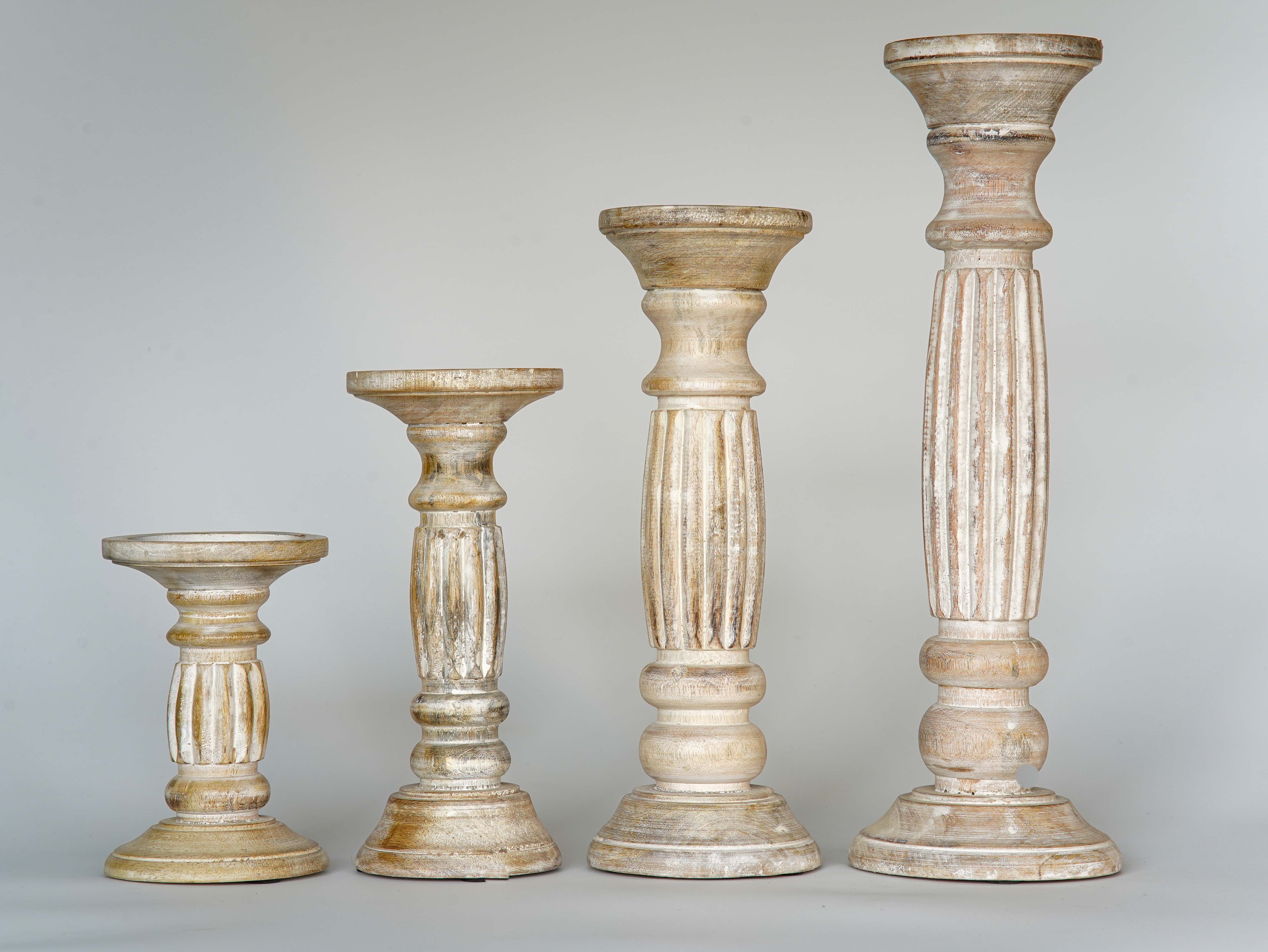 Ionic Pillar Candle Holder- Antique White