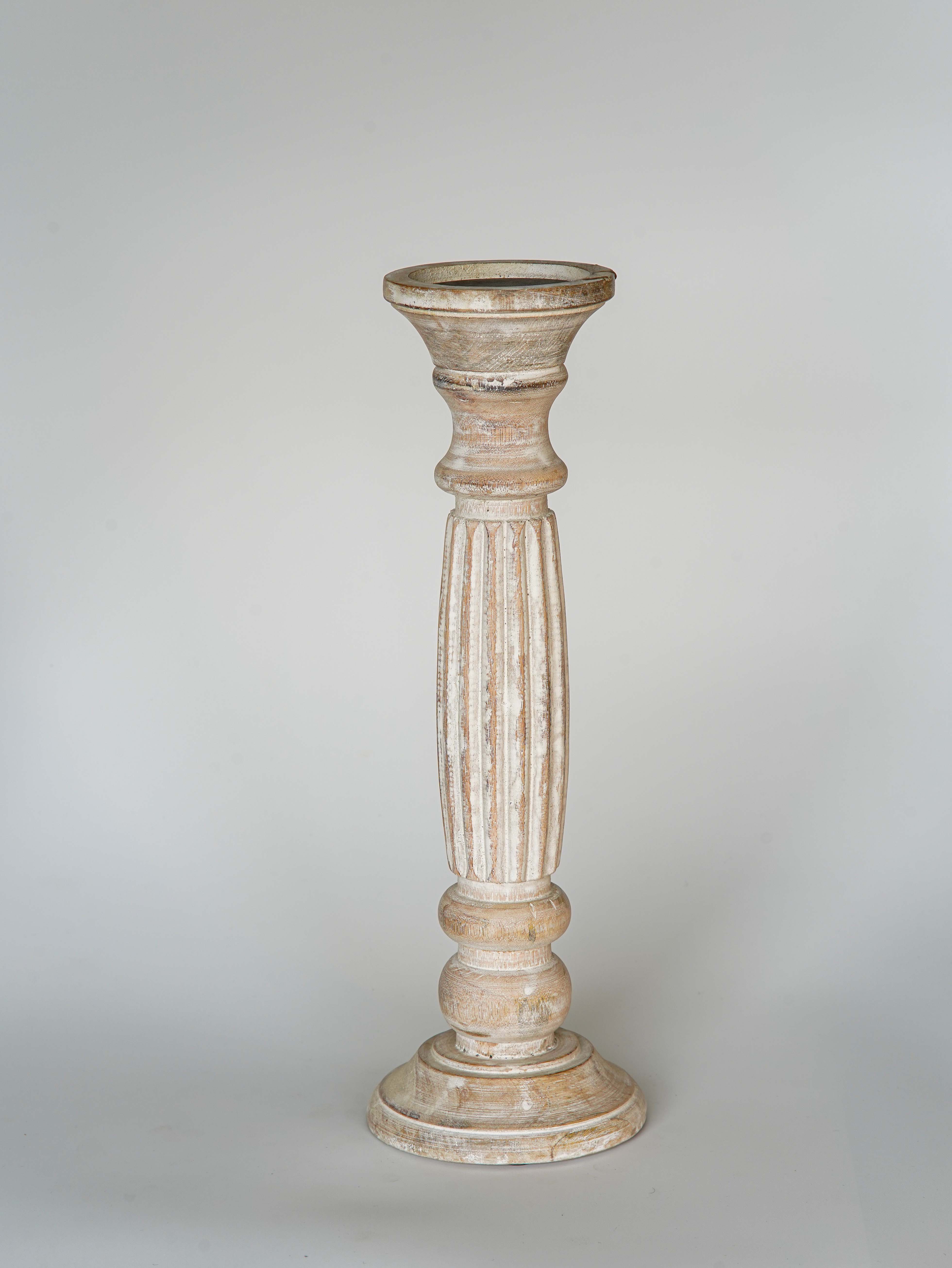 Ionic Pillar Candle Holder- Antique White