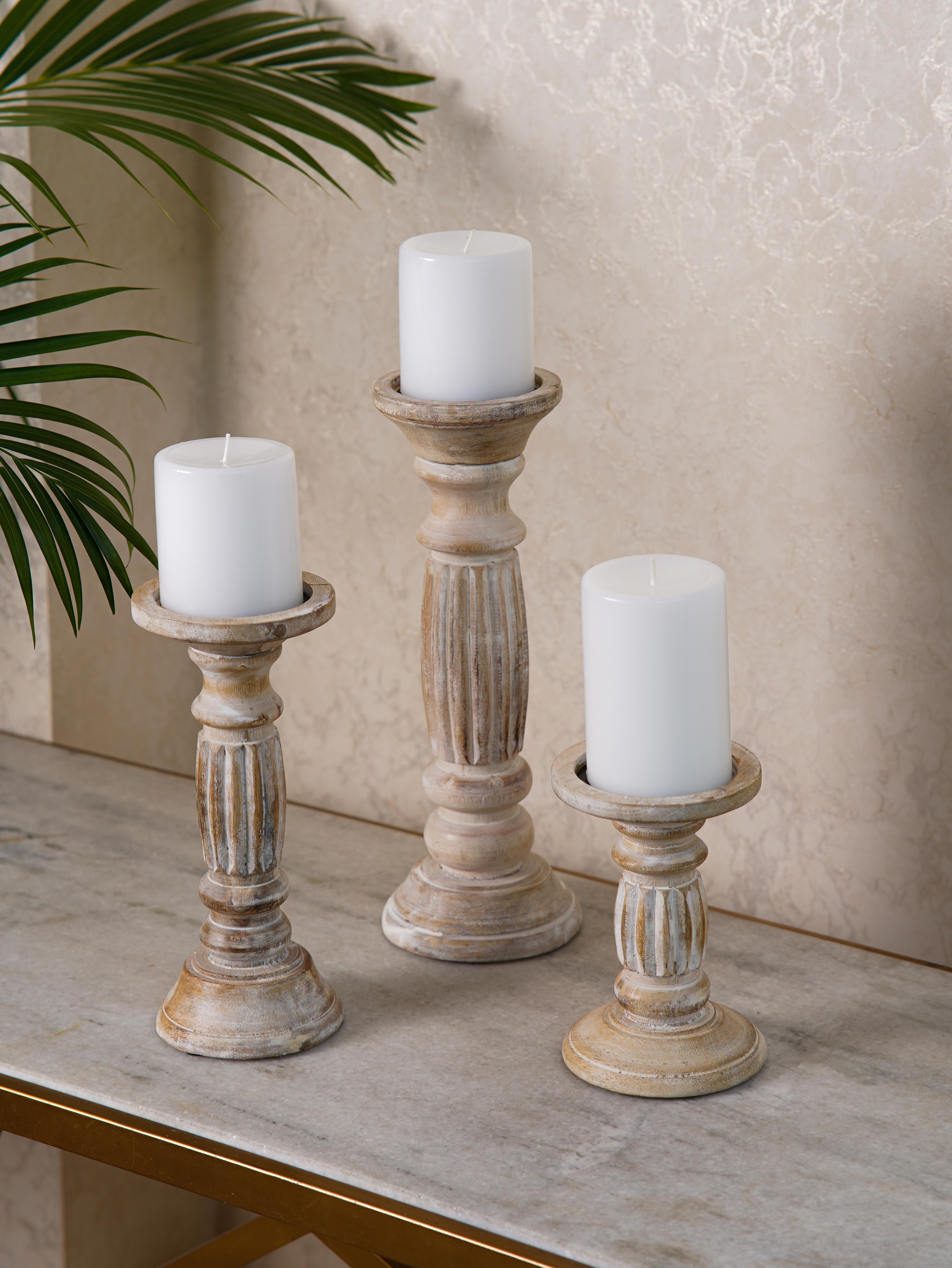 Ionic Pillar Candle Holder- Antique White
