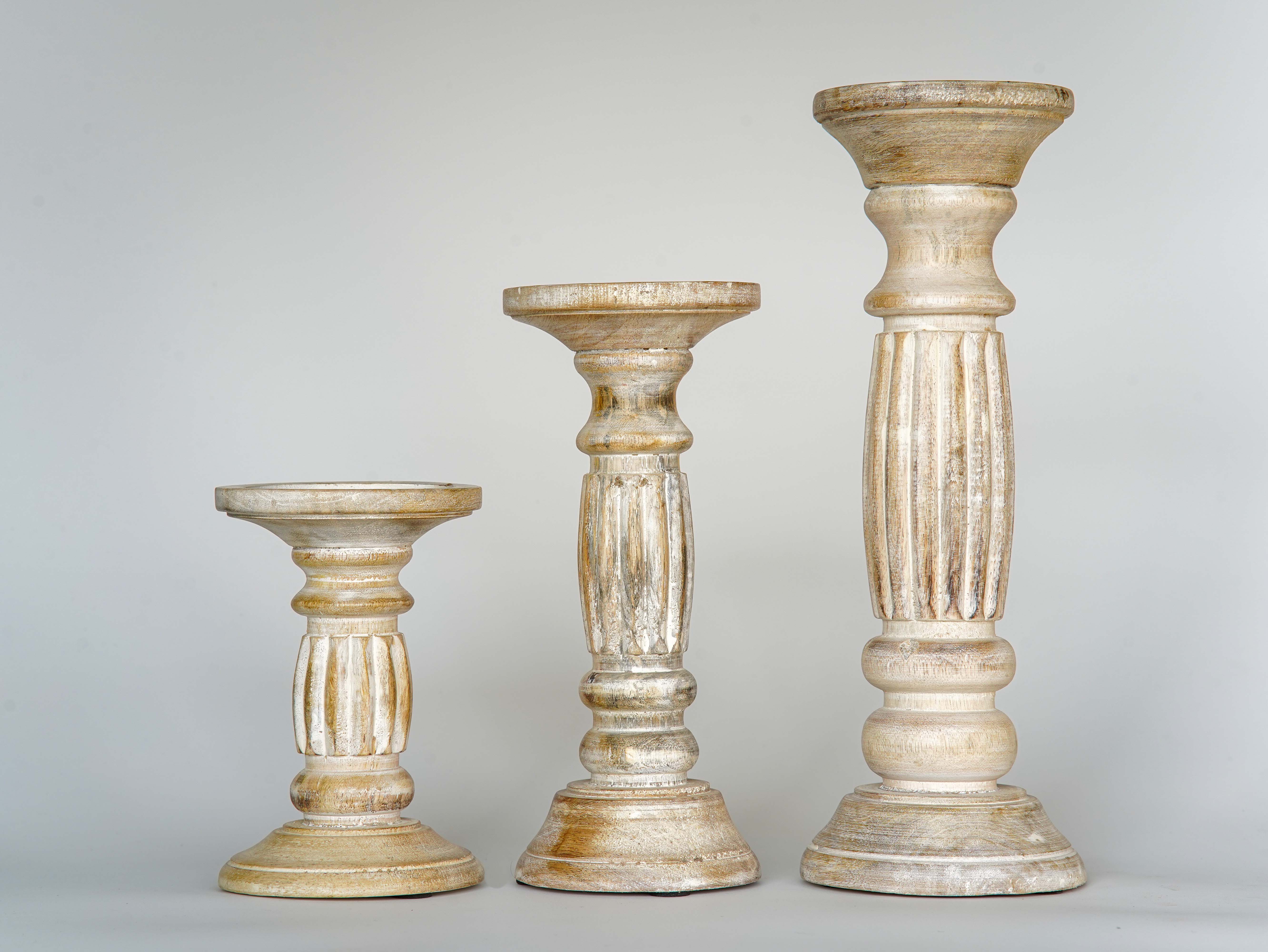 Ionic Pillar Candle Holder- Antique White