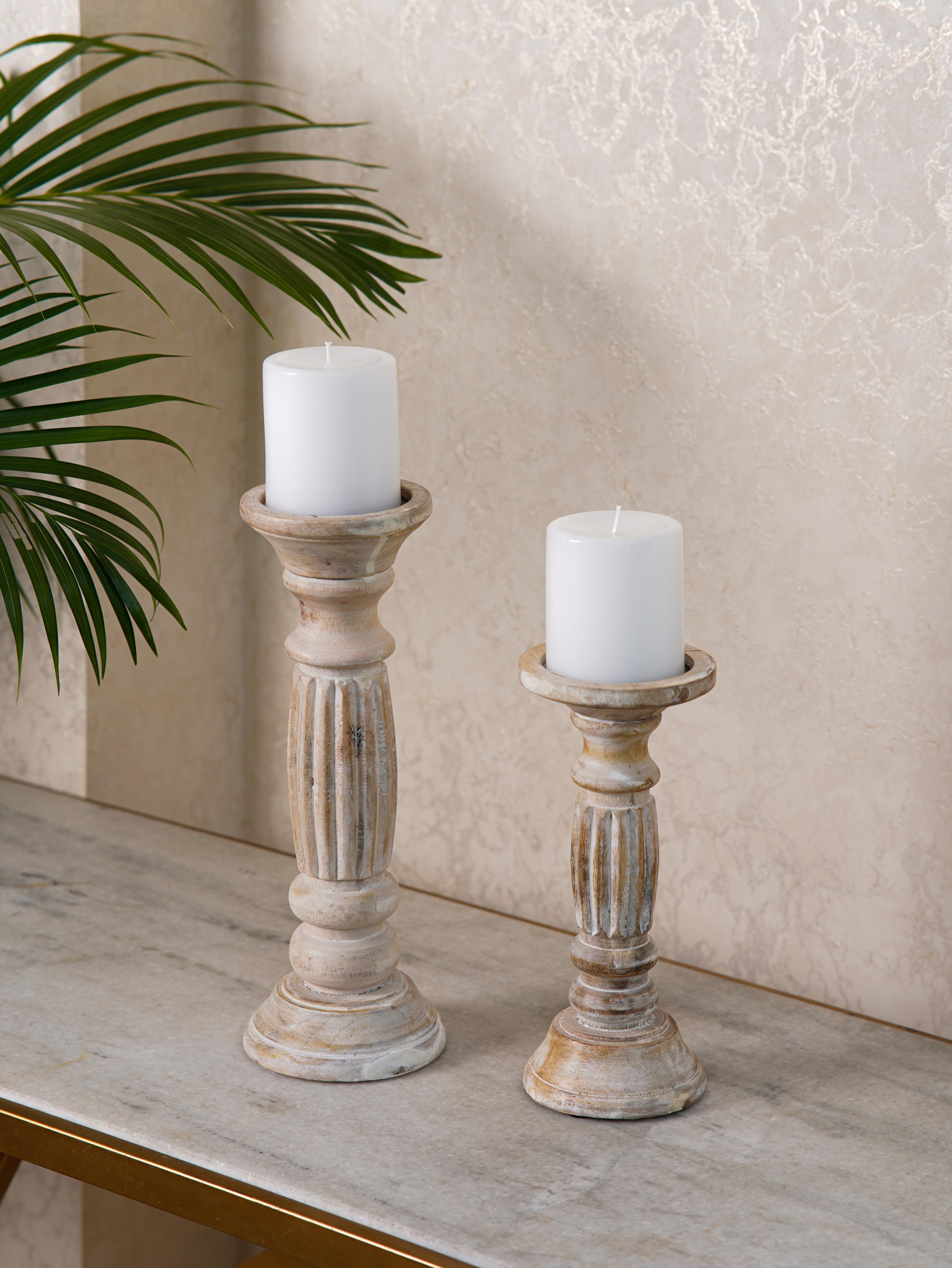 Ionic Pillar Candle Holder- Antique White