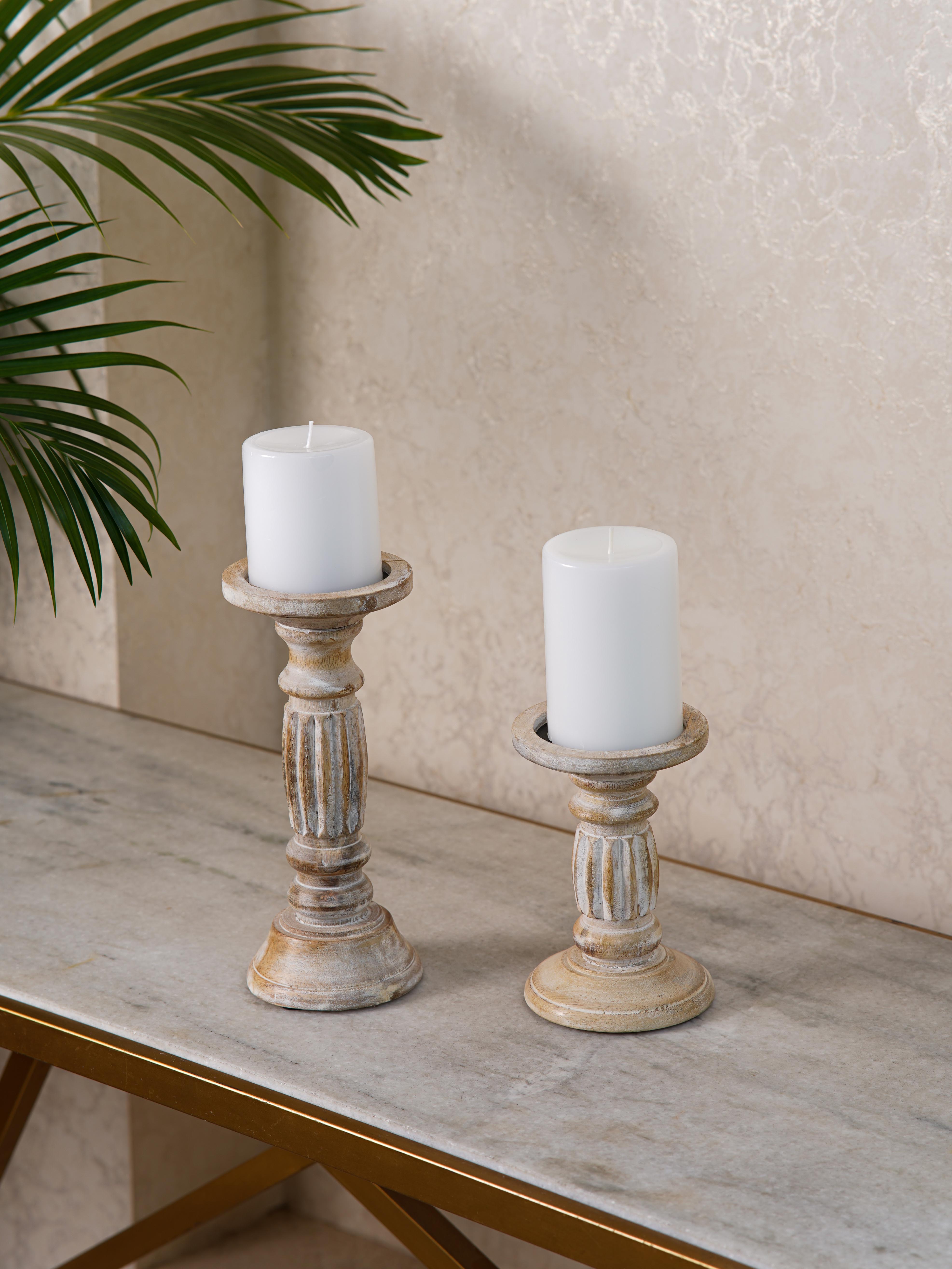 Ionic Pillar Candle Holder- Antique White
