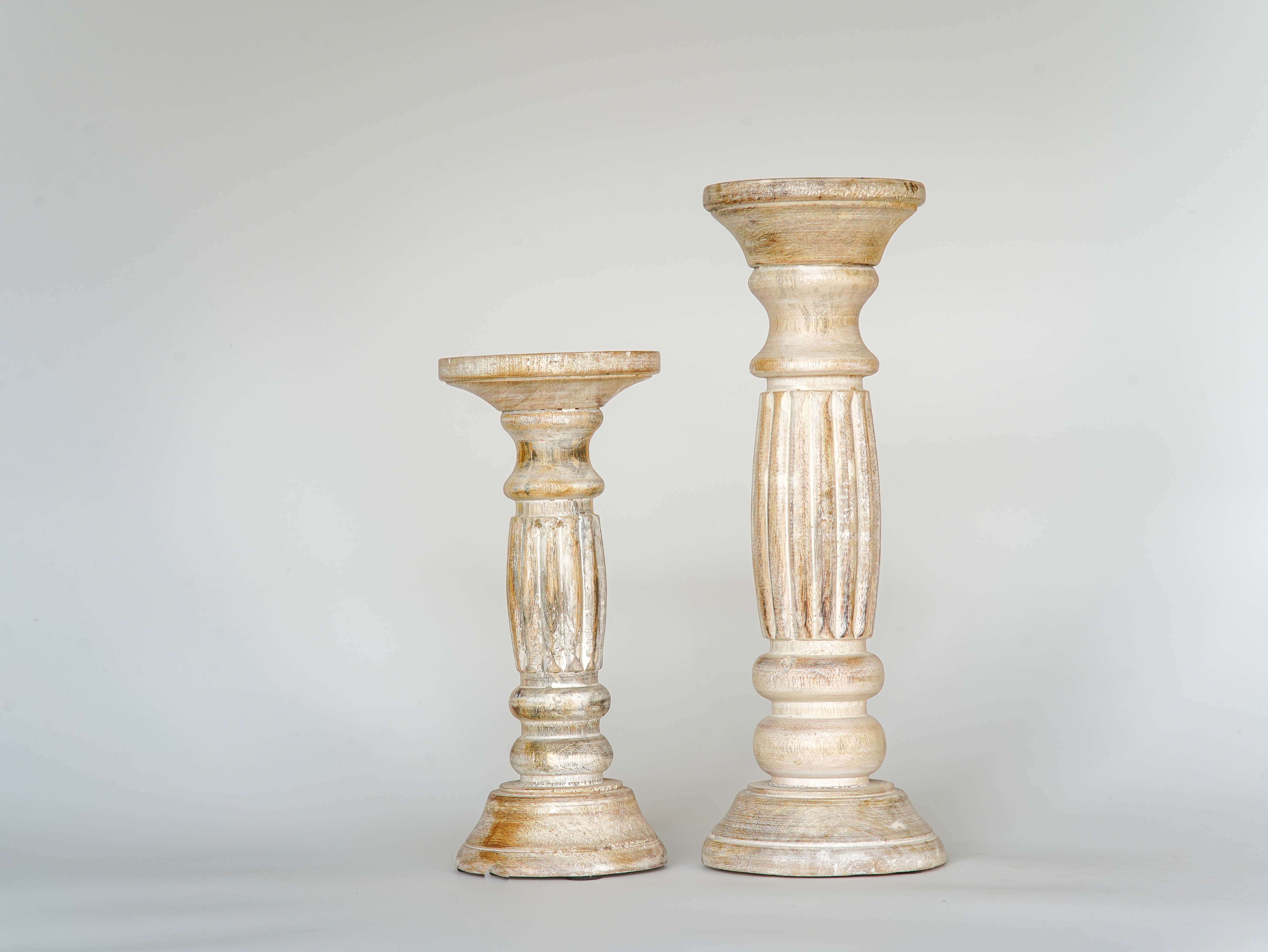 Ionic Pillar Candle Holder- Antique White