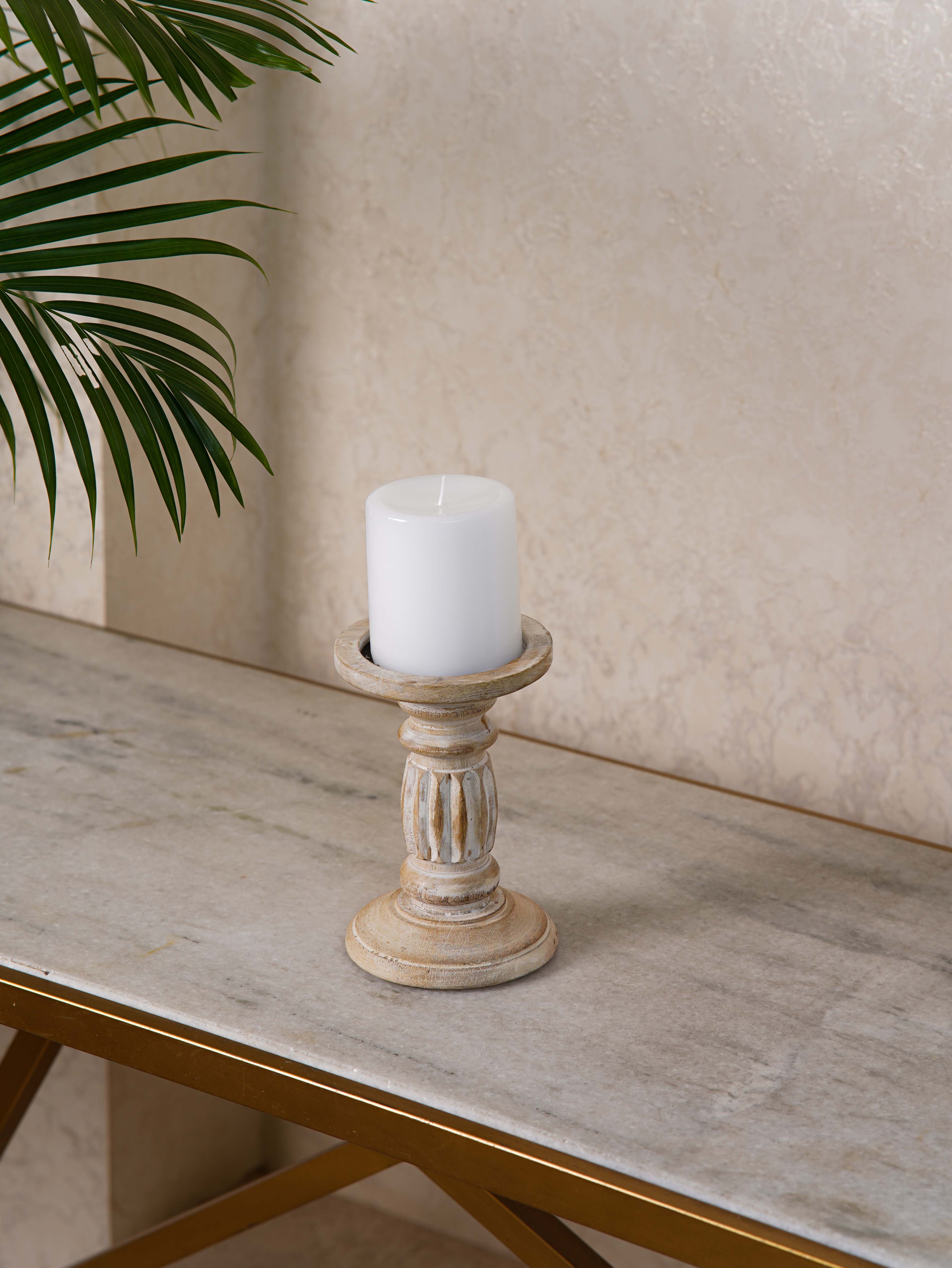 Ionic Pillar Candle Holder- Antique White