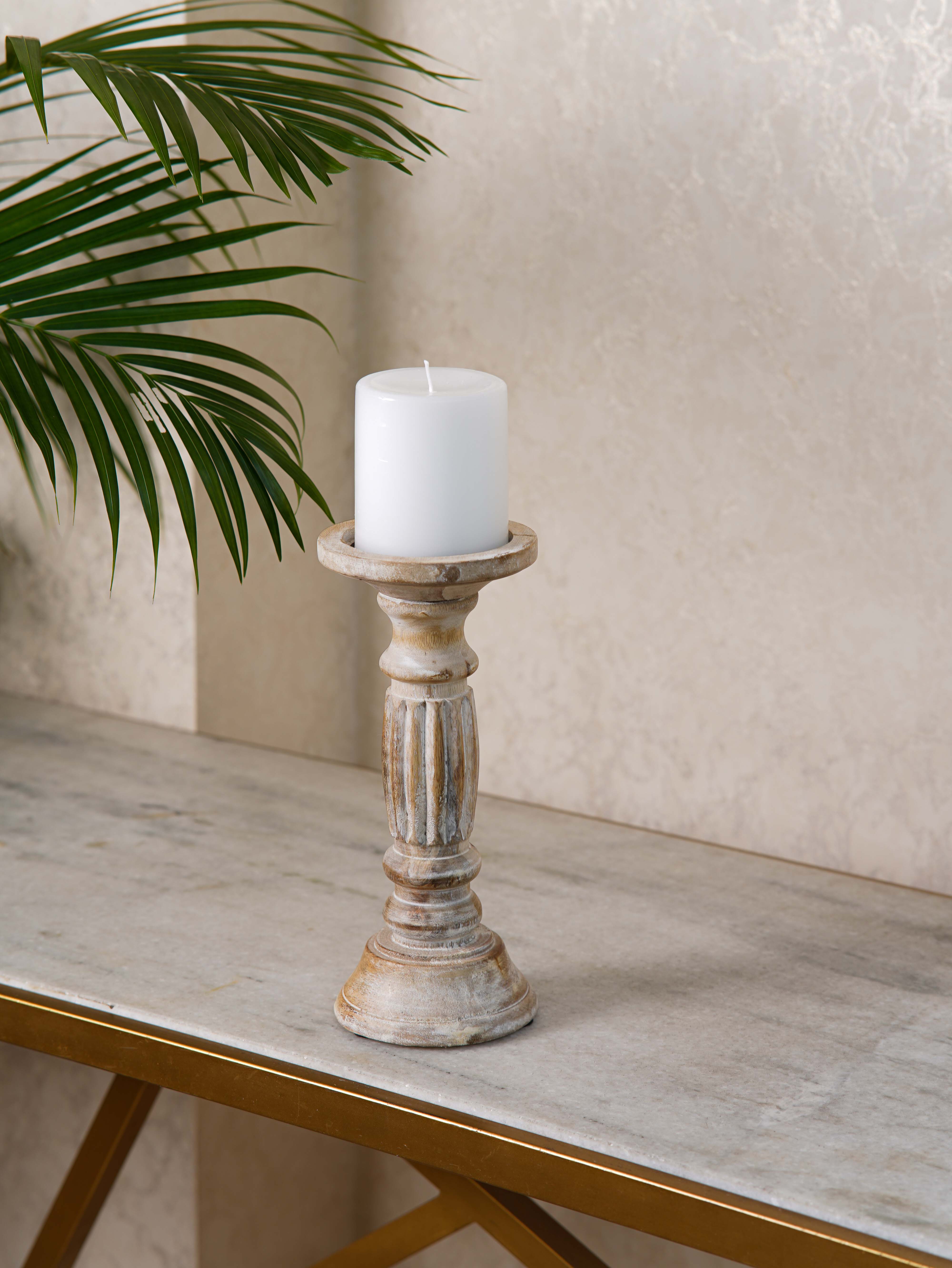 Ionic Pillar Candle Holder- Antique White