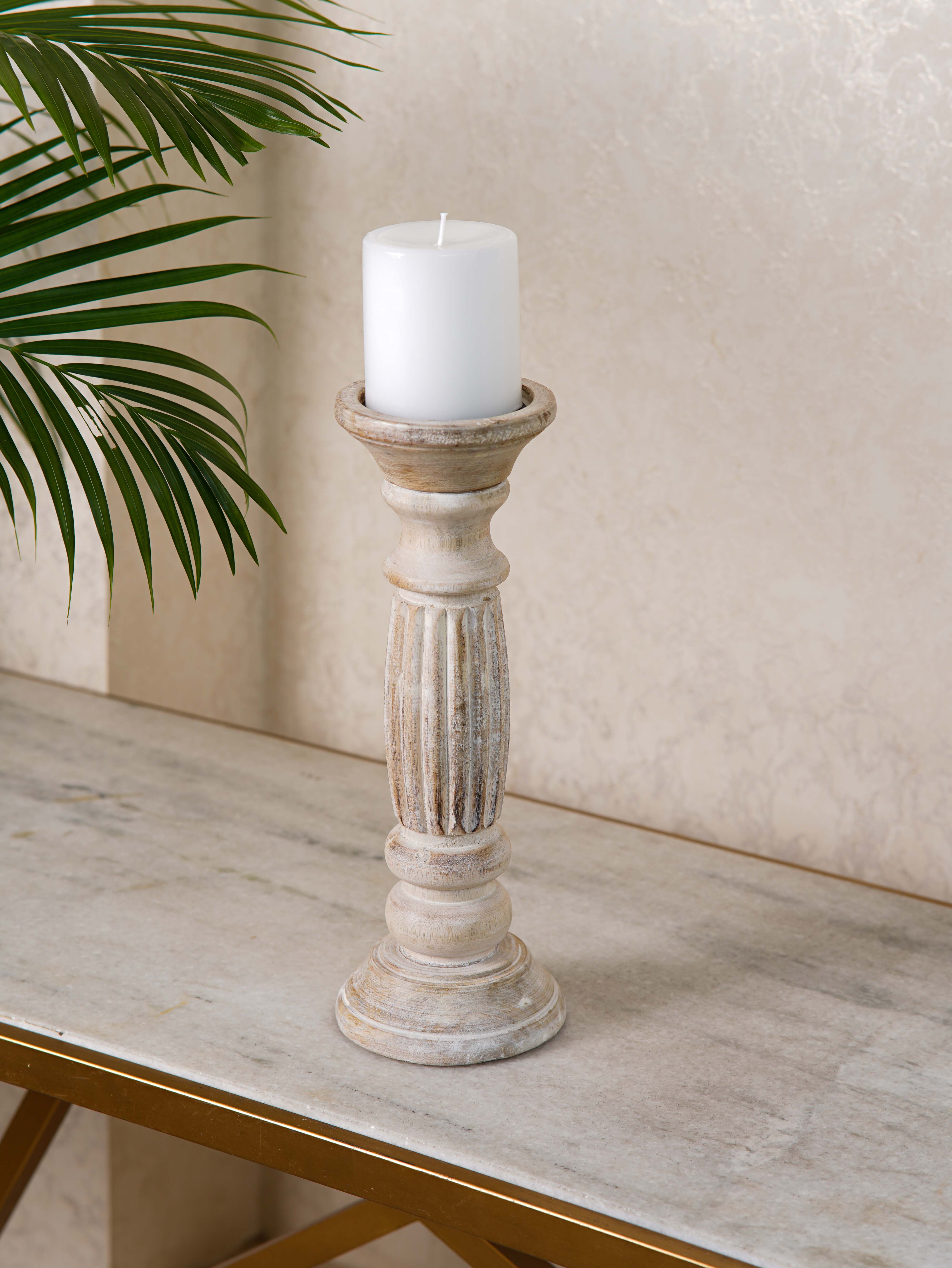 Ionic Pillar Candle Holder- Antique White