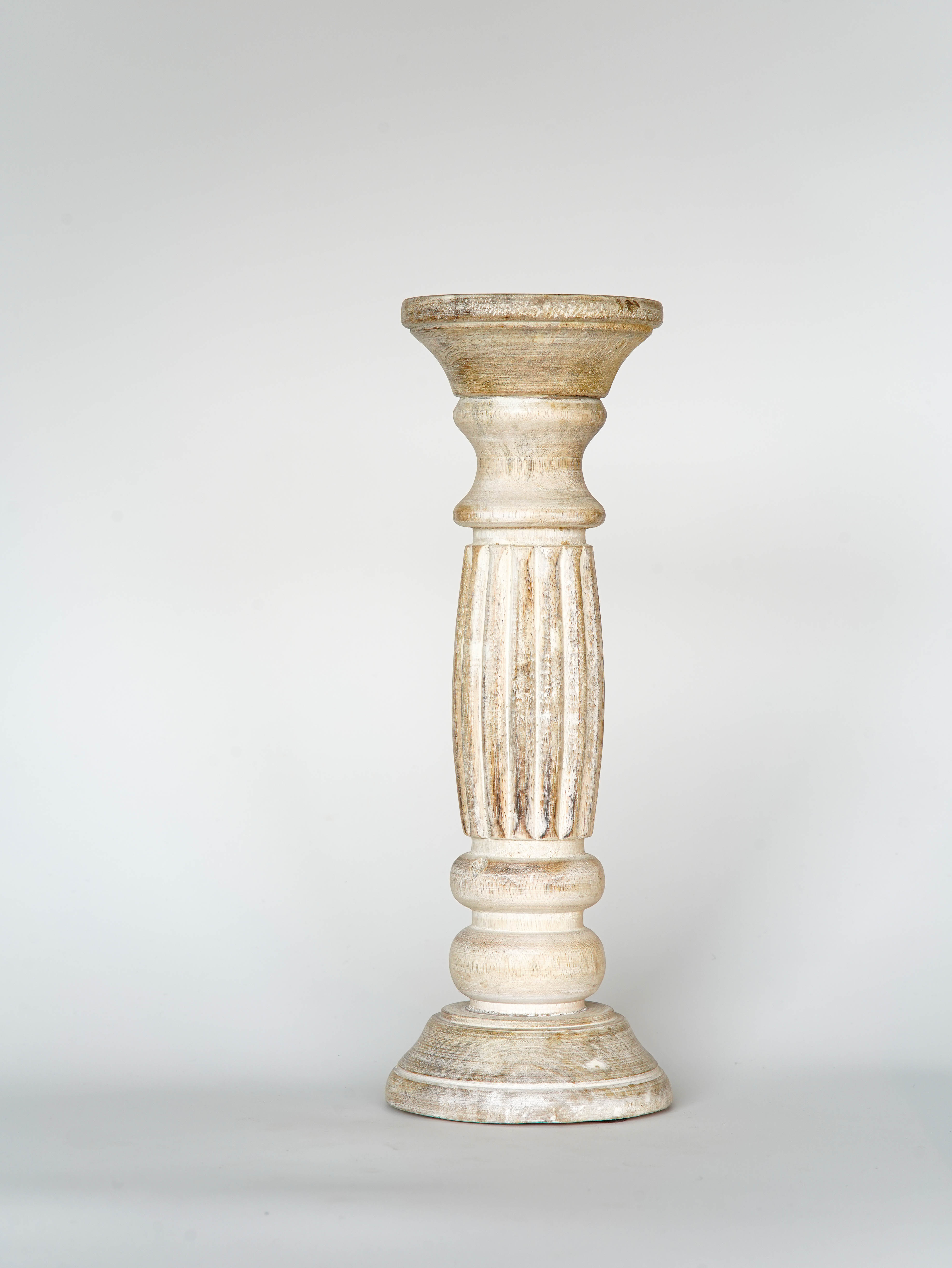 Ionic Pillar Candle Holder- Antique White