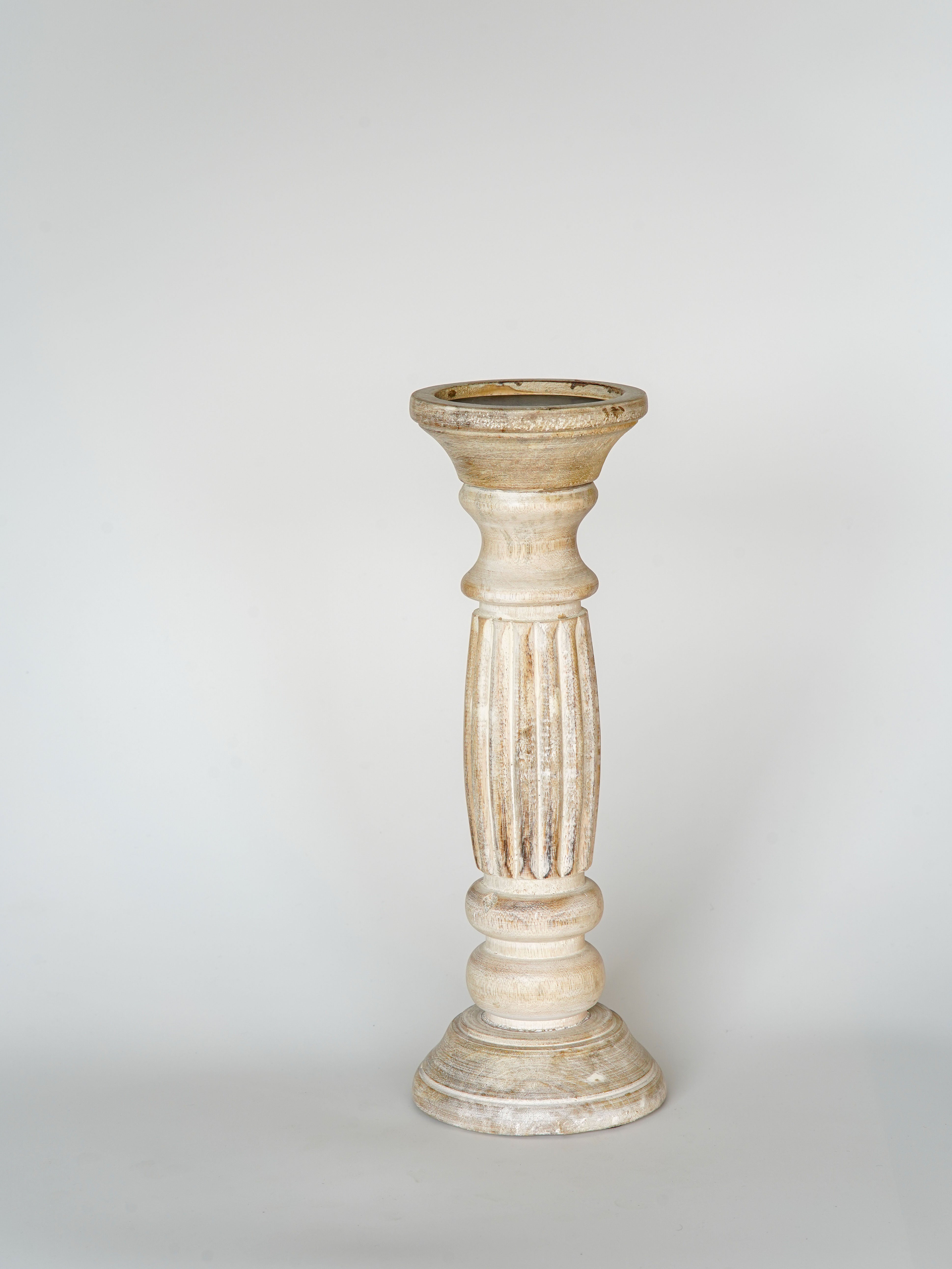Ionic Pillar Candle Holder- Antique White