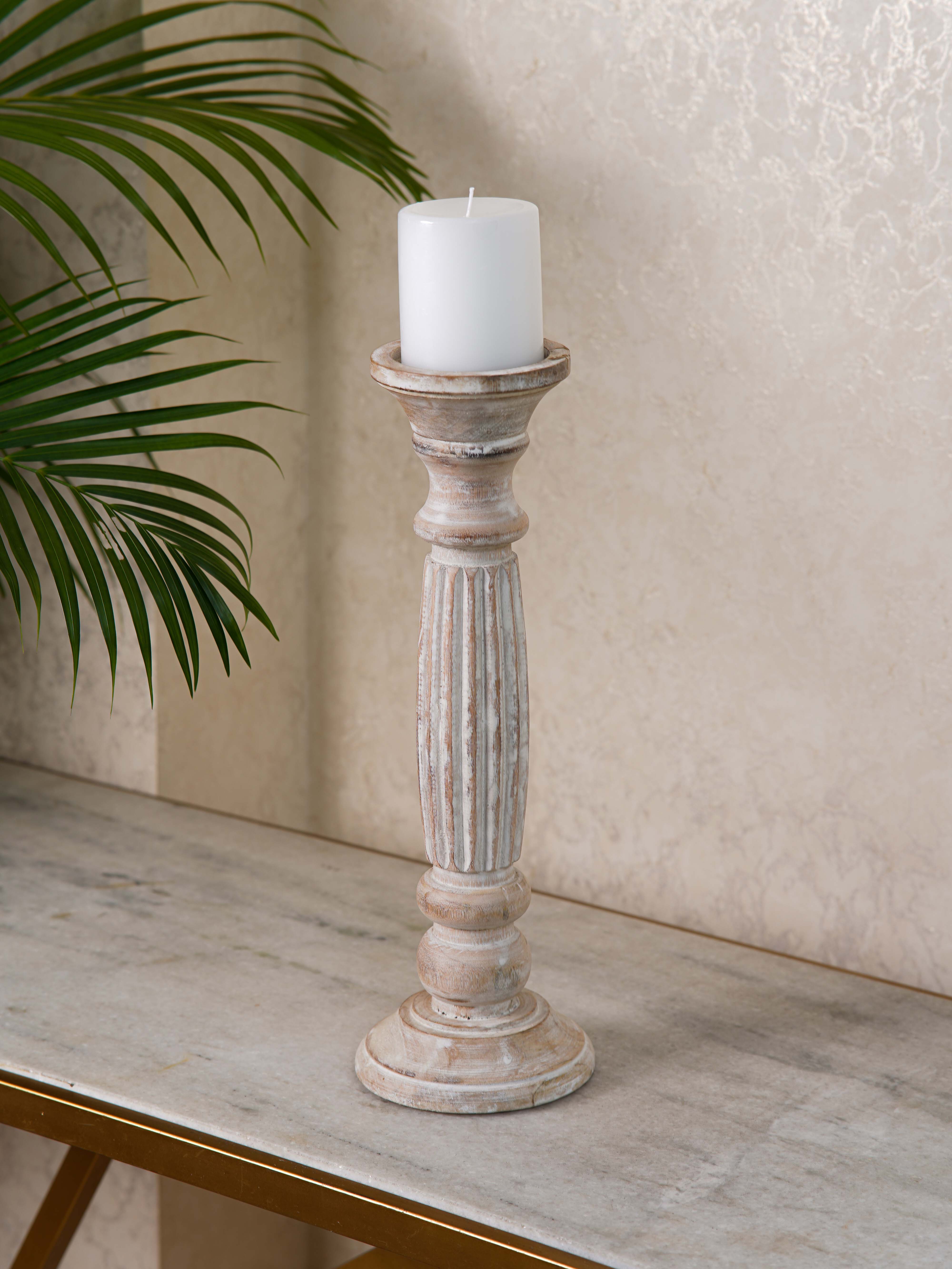 Ionic Pillar Candle Holder- Antique White