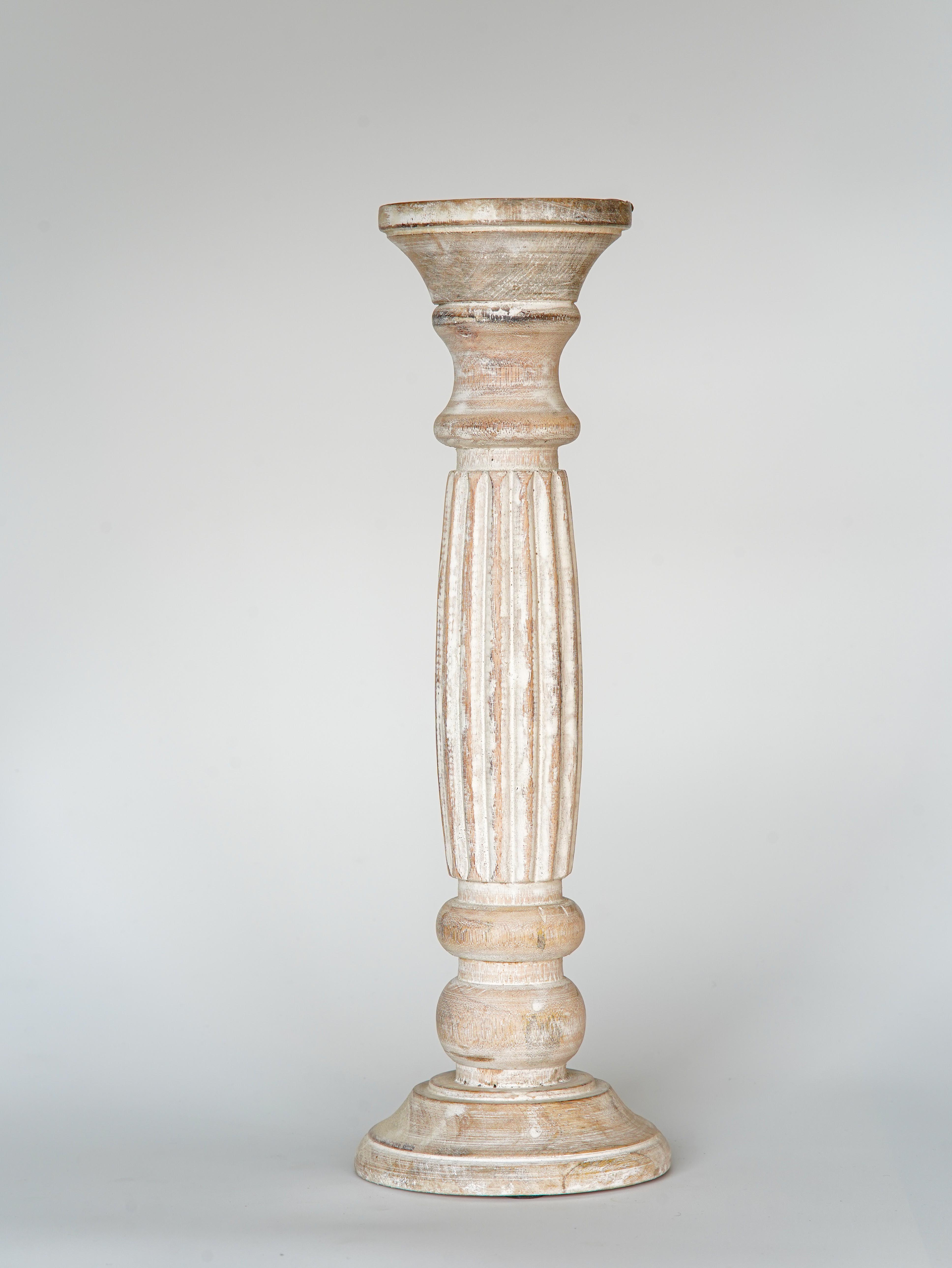 Ionic Pillar Candle Holder- Antique White
