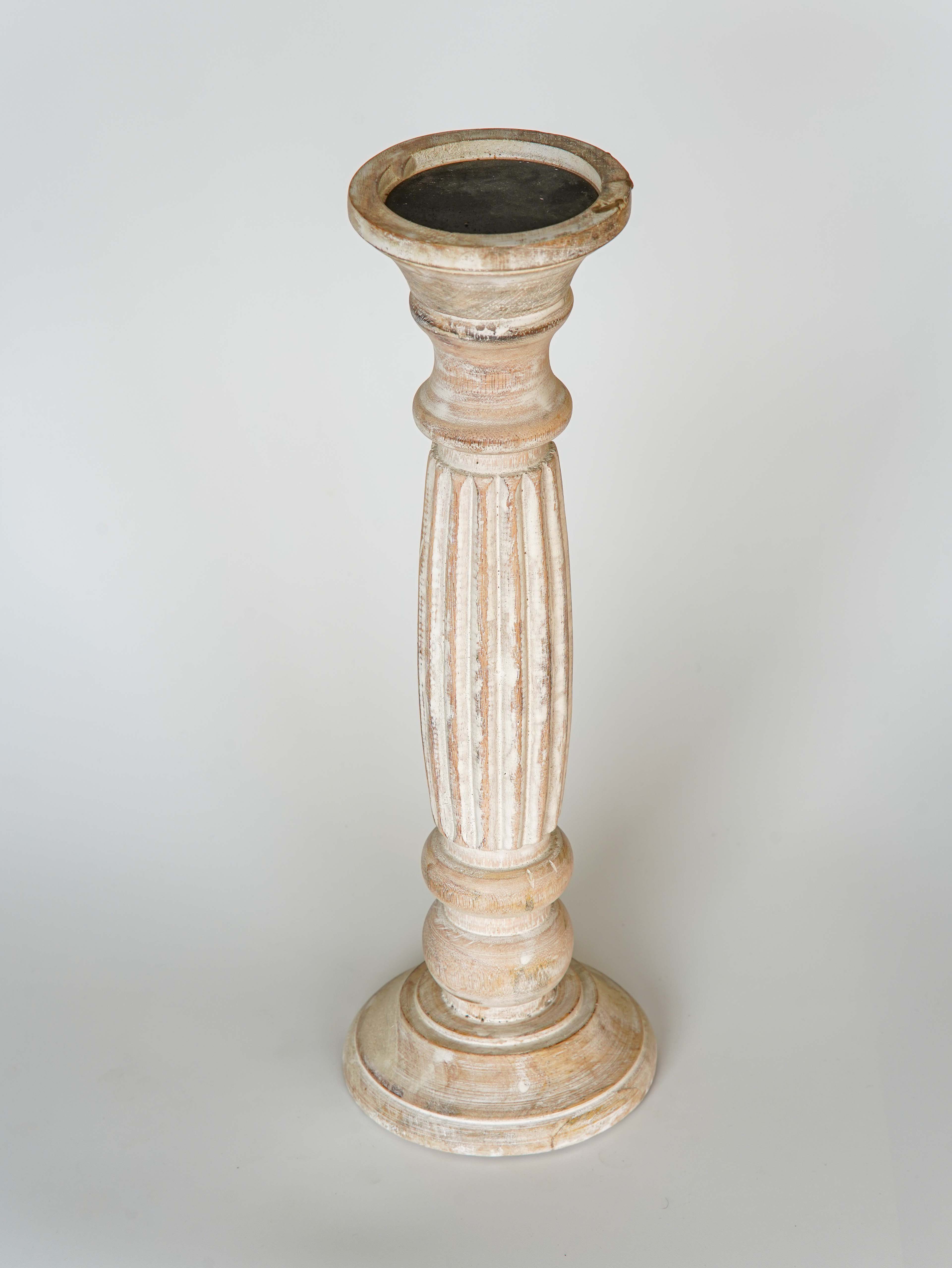 Ionic Pillar Candle Holder- Antique White