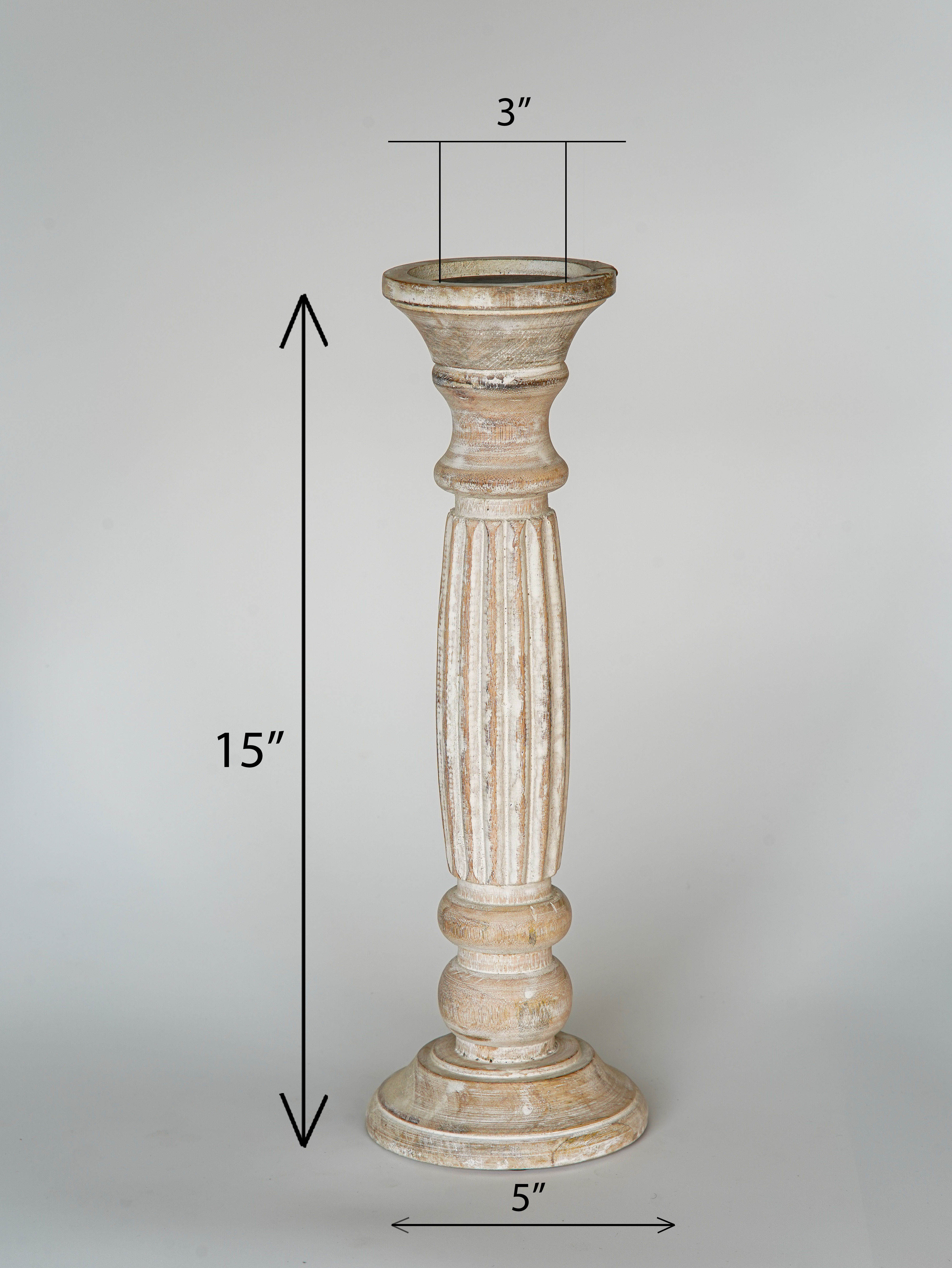 Ionic Pillar Candle Holder- Antique White