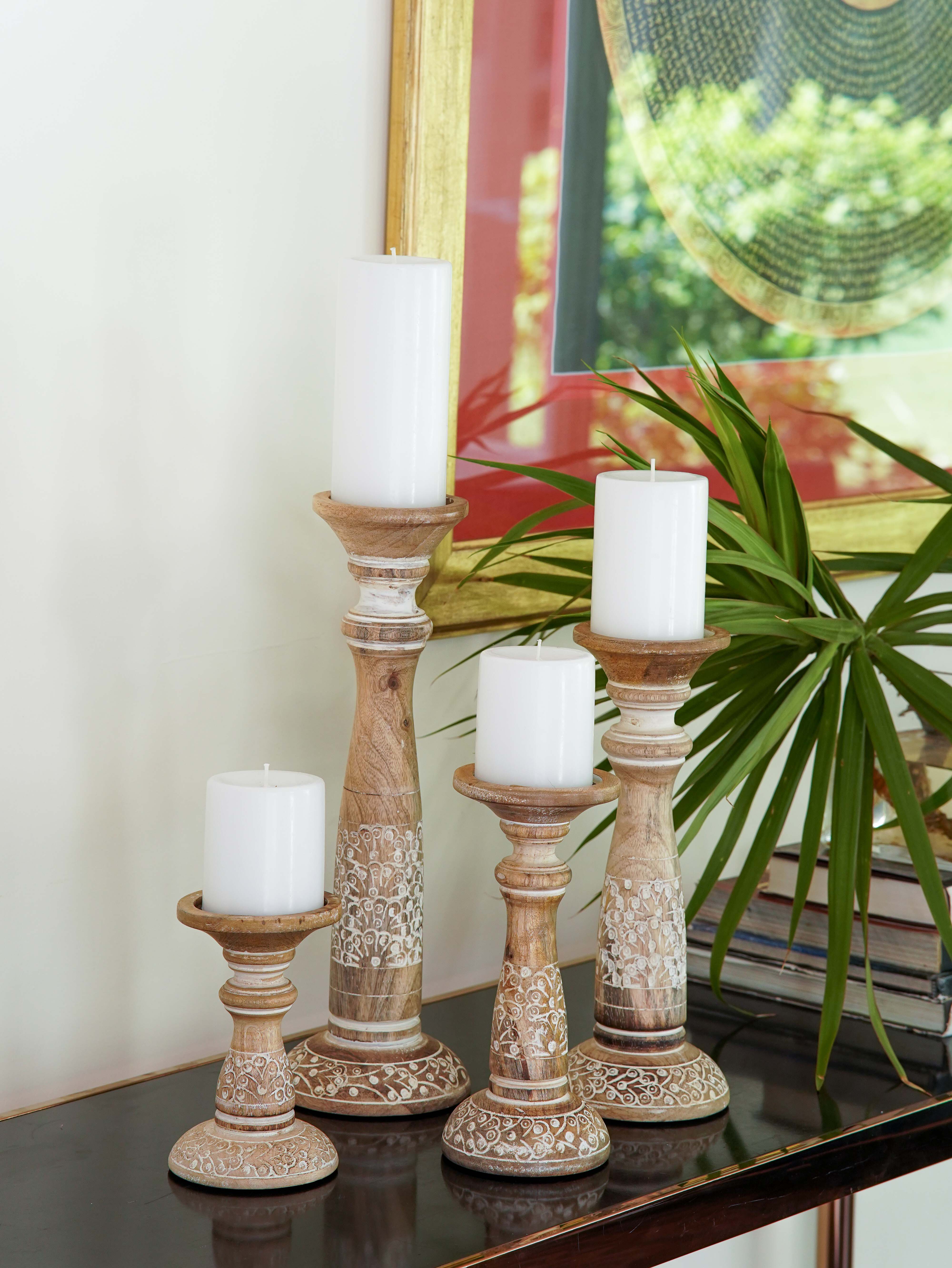 Mystique Pillar Candle Holder - White Wash