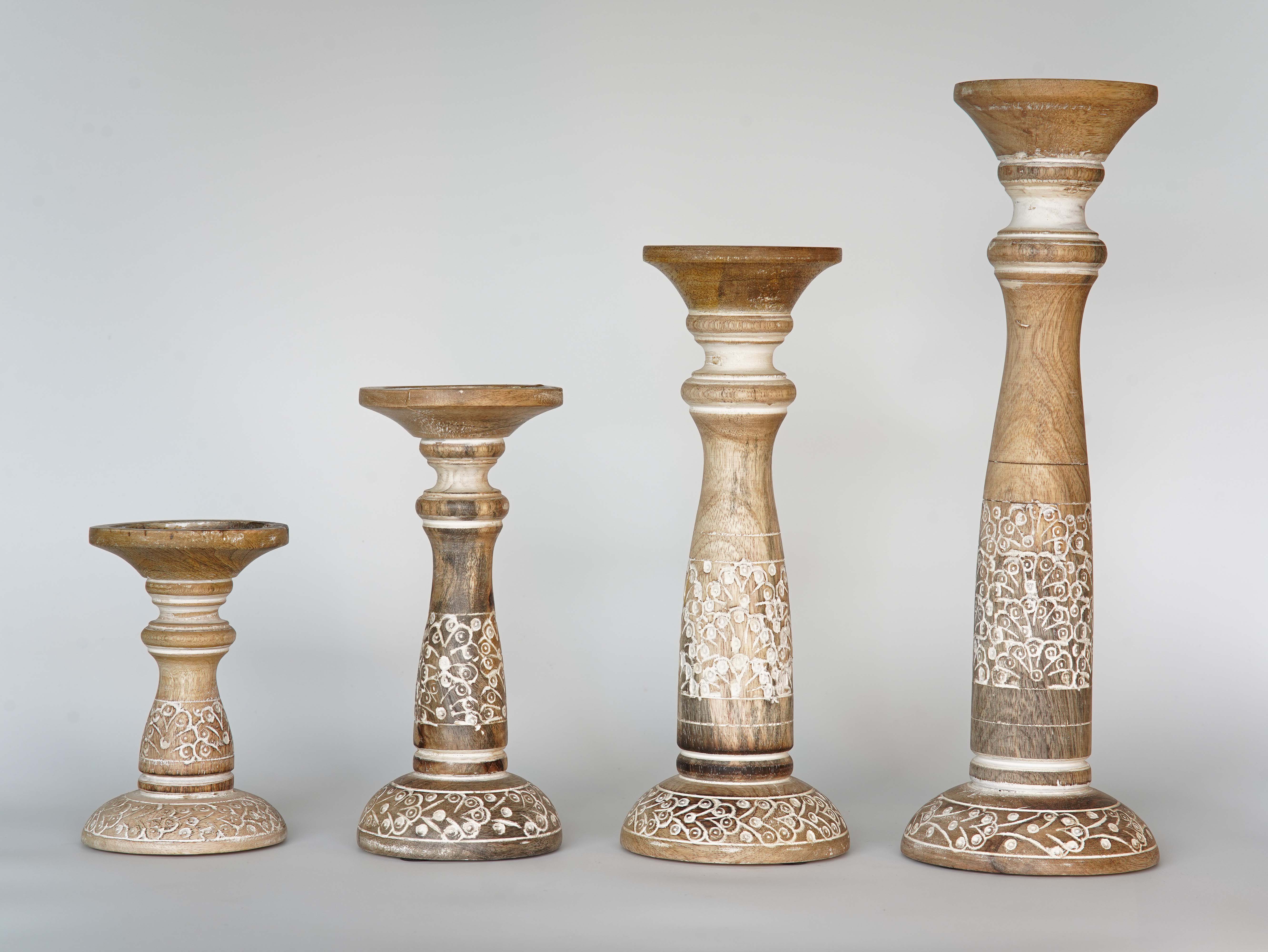 Mystique Pillar Candle Holder - White Wash