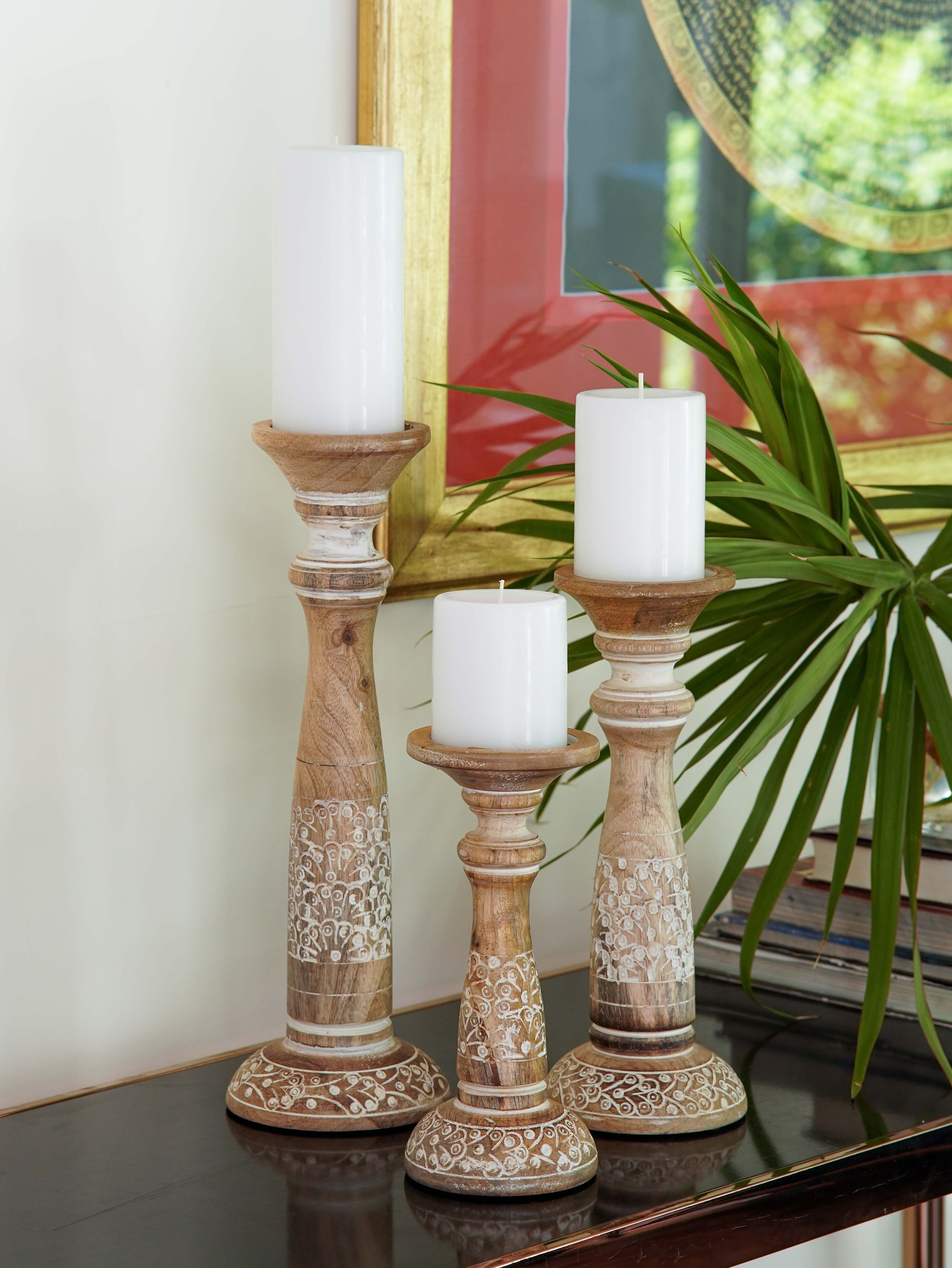 Mystique Pillar Candle Holder - White Wash