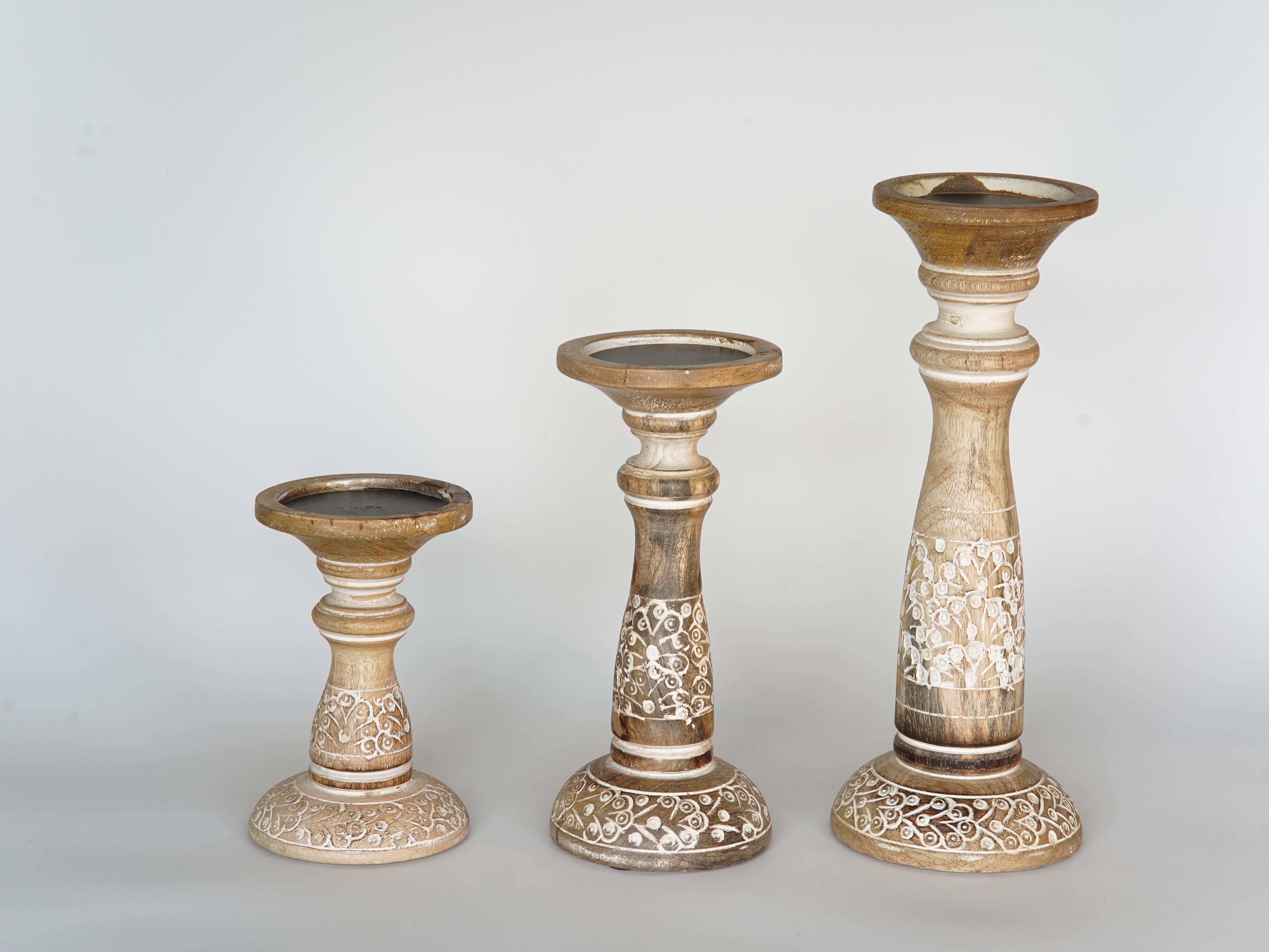 Mystique Pillar Candle Holder - White Wash
