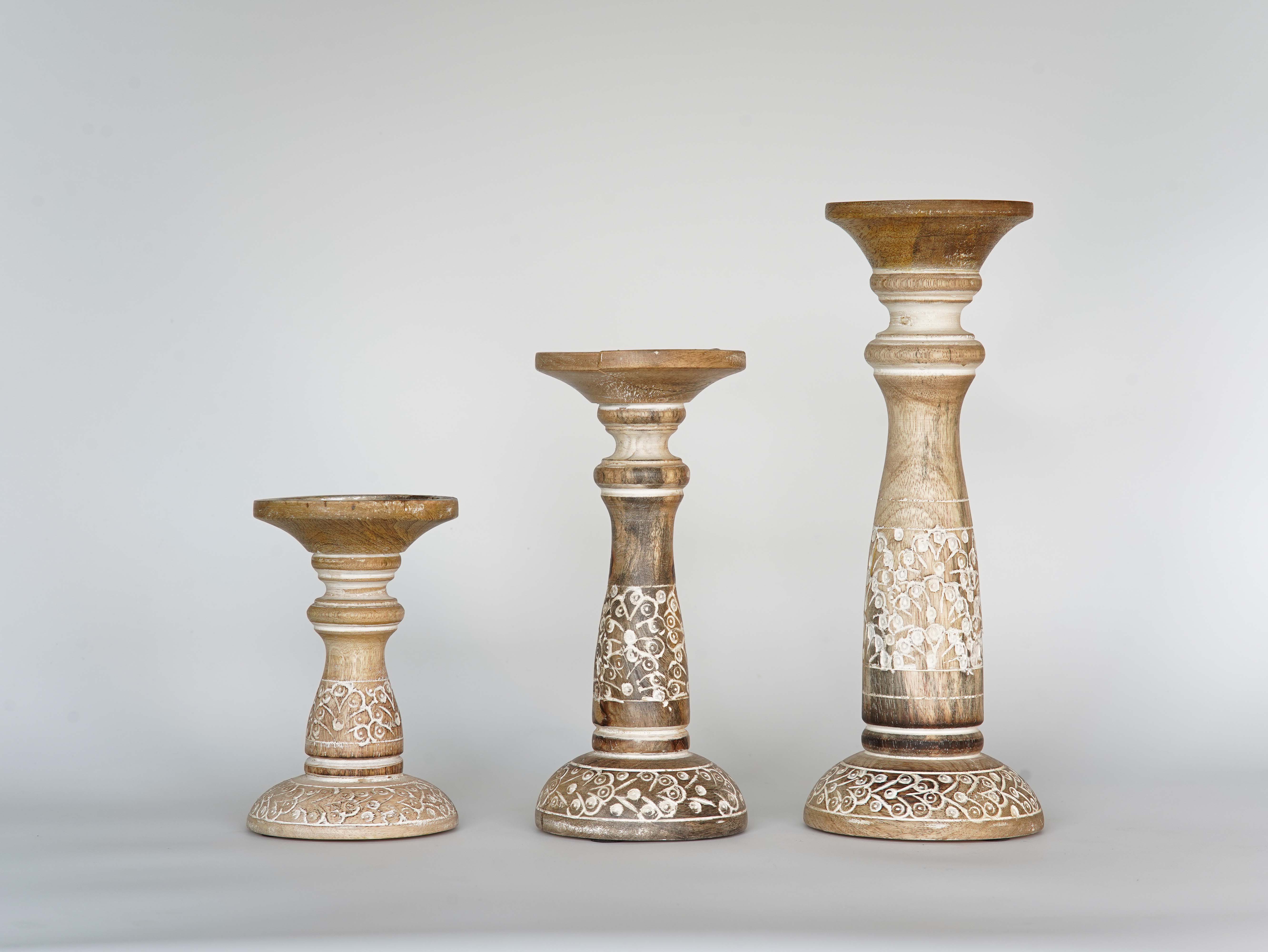 Mystique Pillar Candle Holder - White Wash