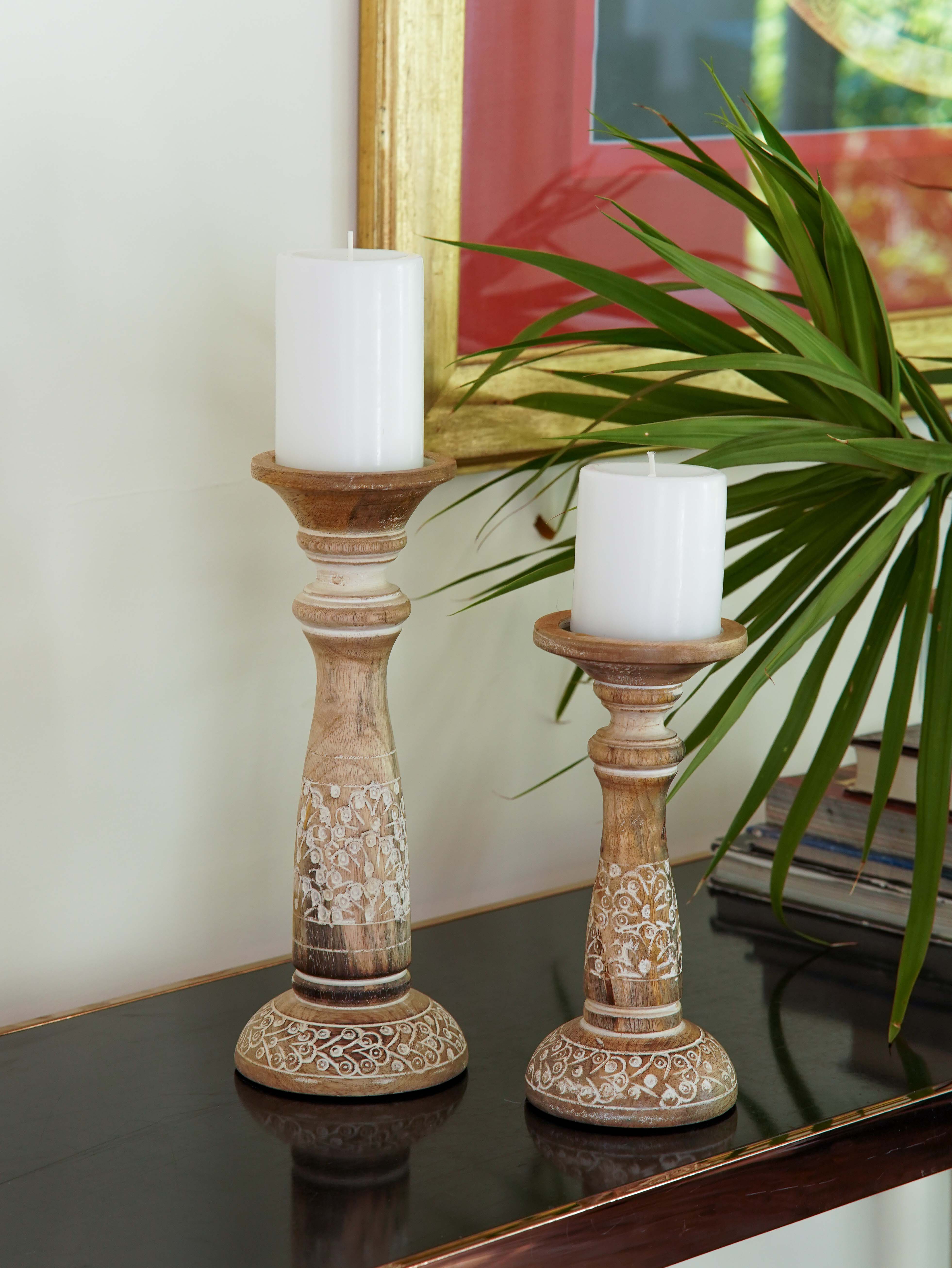 Mystique Pillar Candle Holder - White Wash
