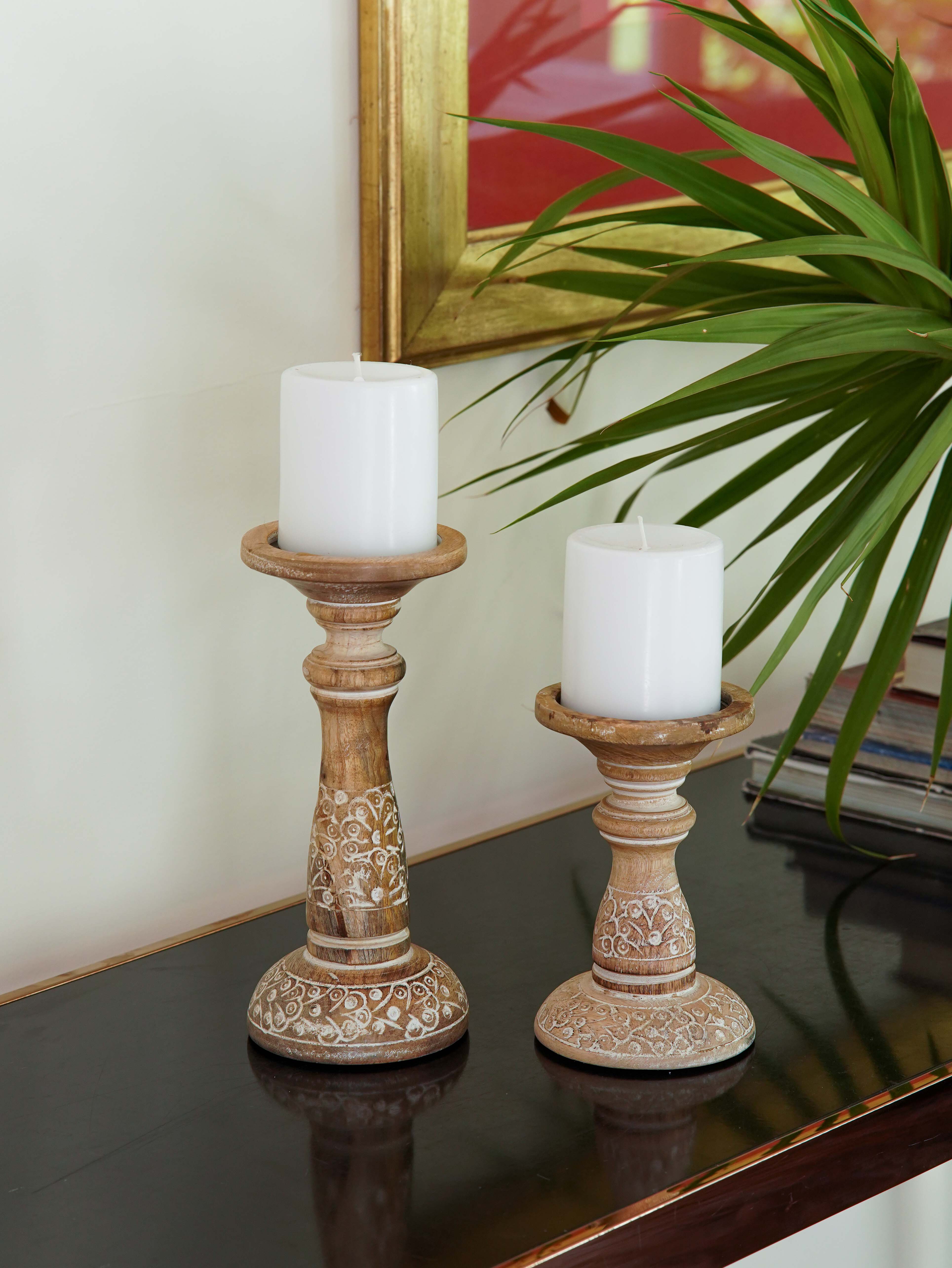 Mystique Pillar Candle Holder - White Wash