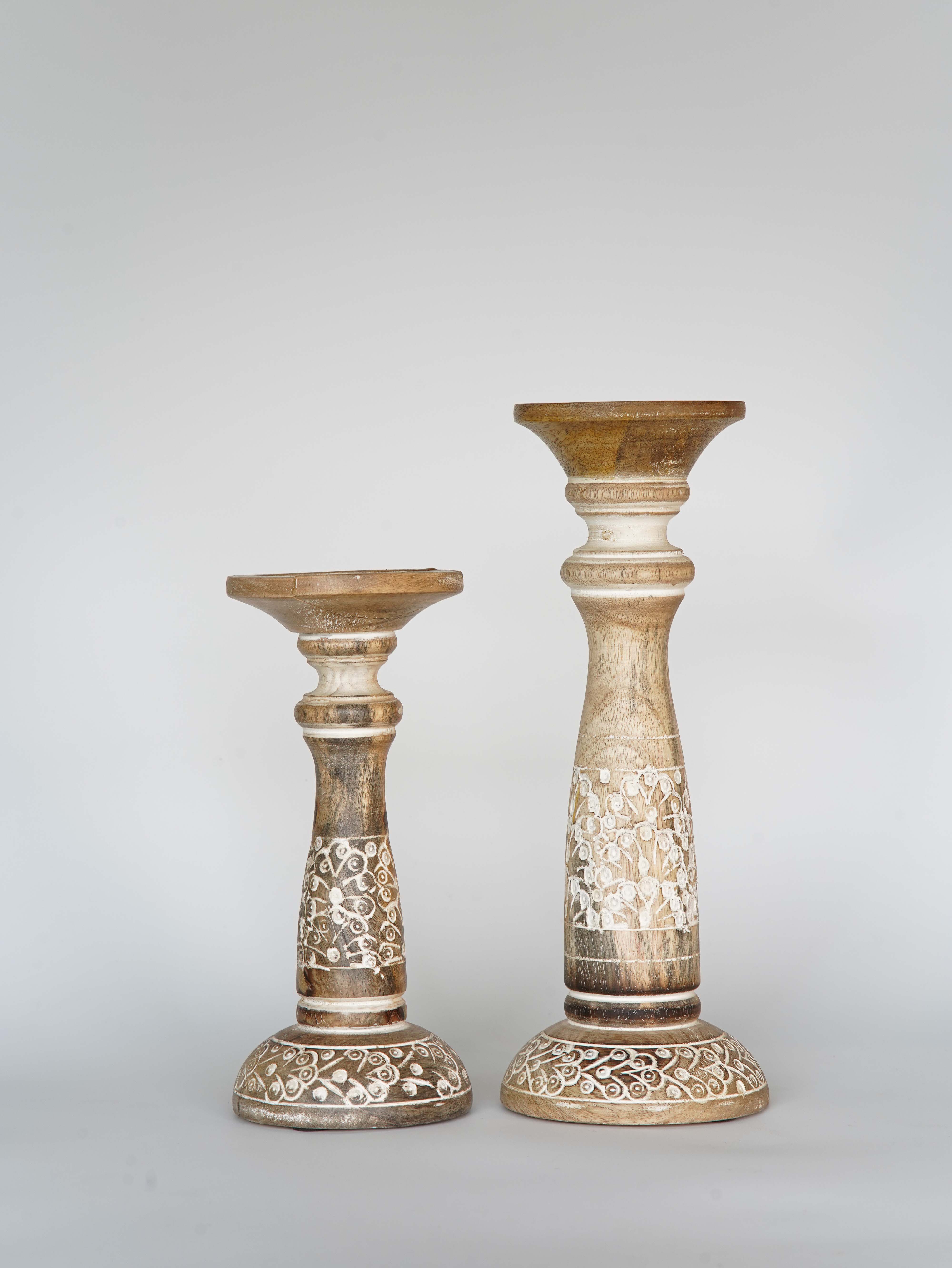 Mystique Pillar Candle Holder - White Wash