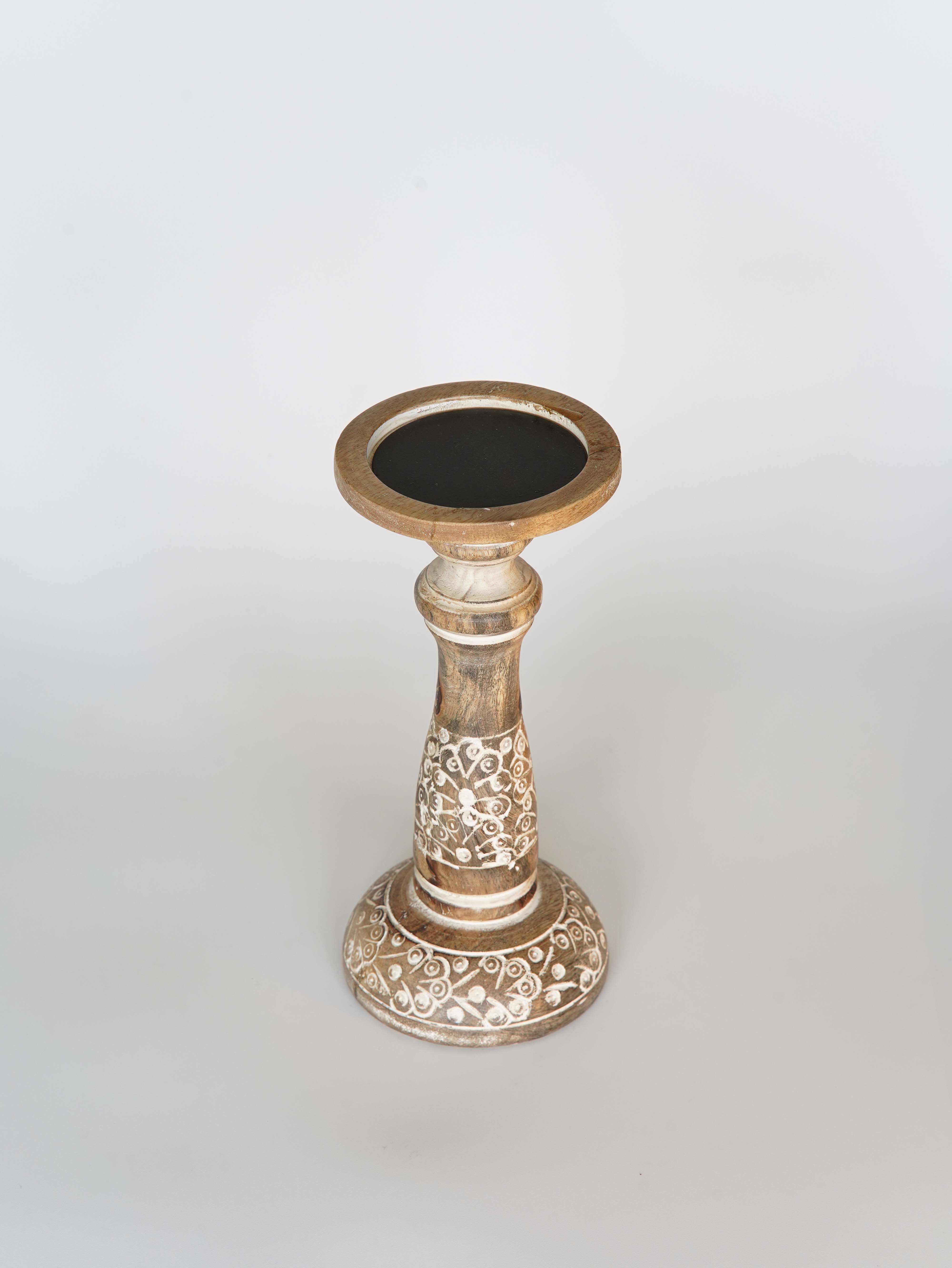 Mystique Pillar Candle Holder - White Wash